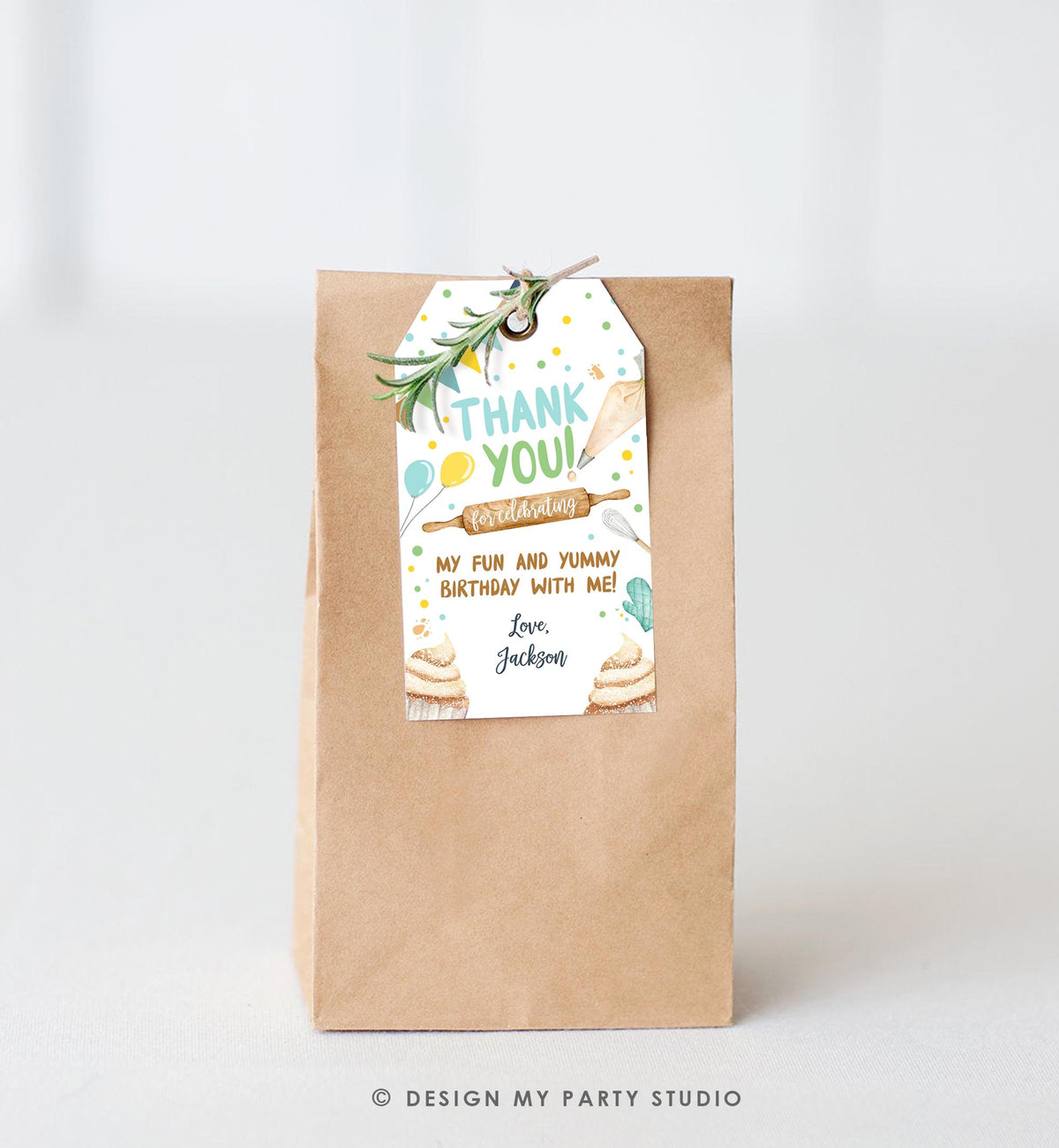 Editable Baking Favor Tag Boy Baking Birthday Thank You Gift Tag Kids Cupcake Decorating Party Little Chef Digital Template Printable 0364