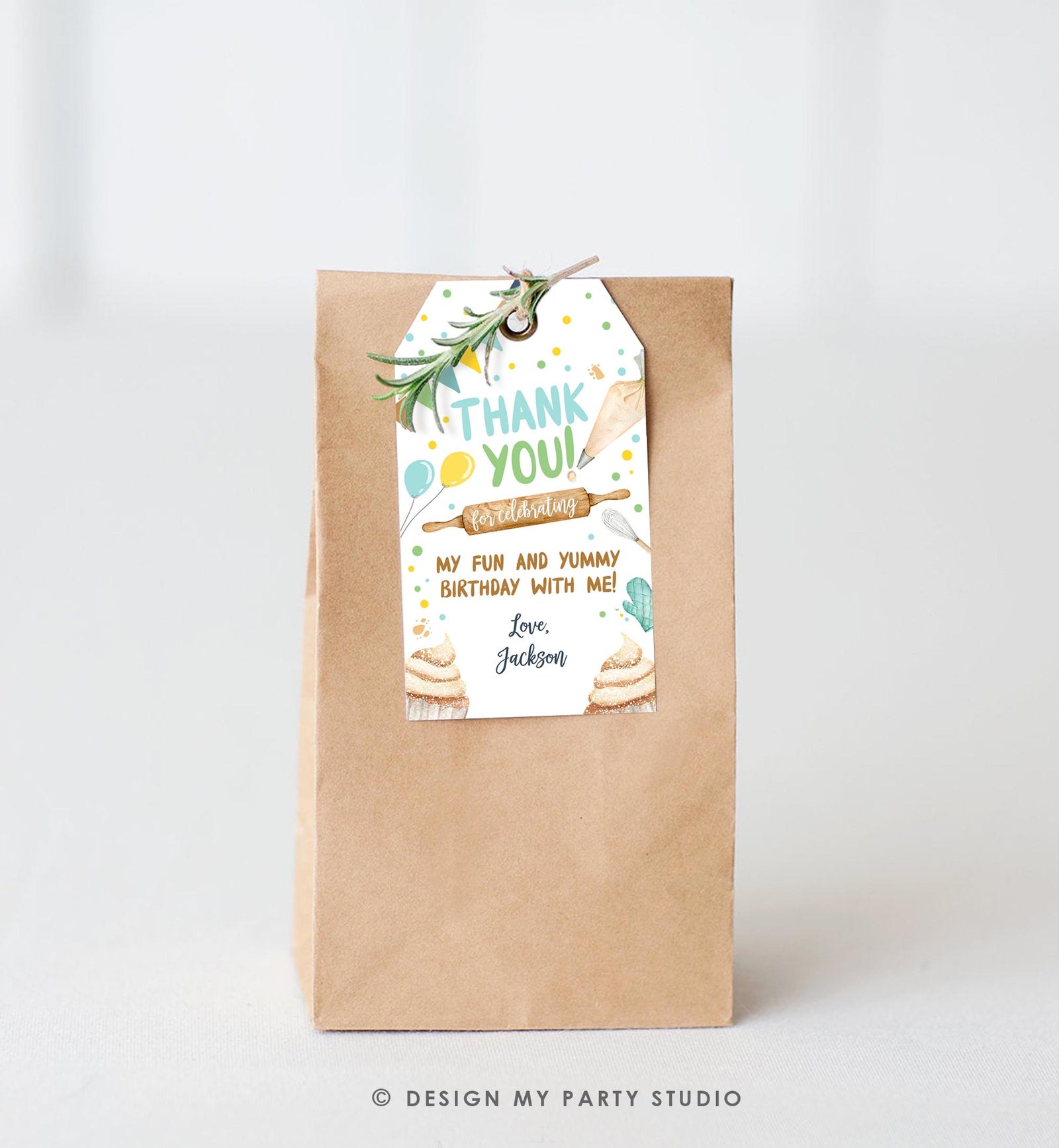 Editable Baking Favor Tag Boy Baking Birthday Thank You Gift Tag Kids Cupcake Decorating Party Little Chef Digital Template Printable 0364