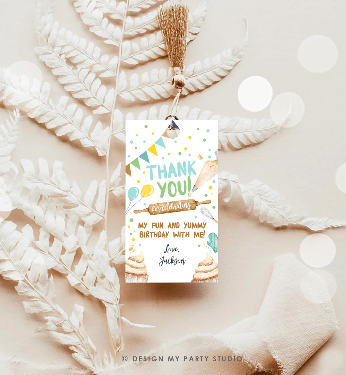 Editable Baking Favor Tag Boy Baking Birthday Thank You Gift Tag Kids Cupcake Decorating Party Little Chef Digital Template Printable 0364