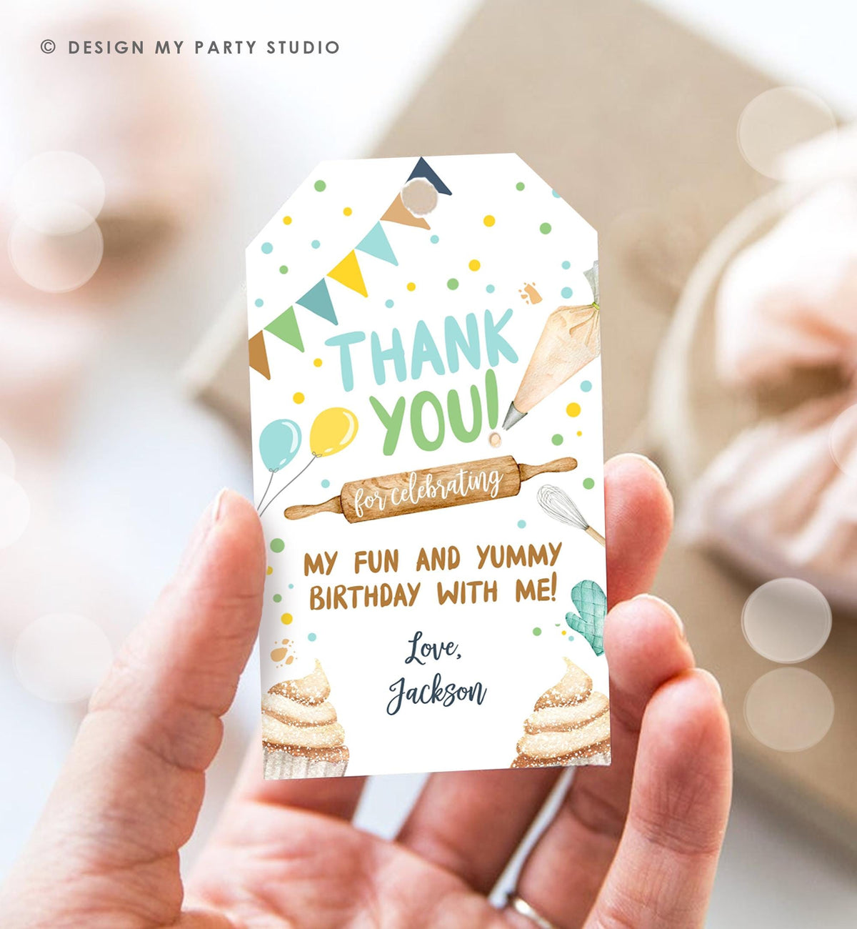 Editable Baking Favor Tag Boy Baking Birthday Thank You Gift Tag Kids Cupcake Decorating Party Little Chef Digital Template Printable 0364