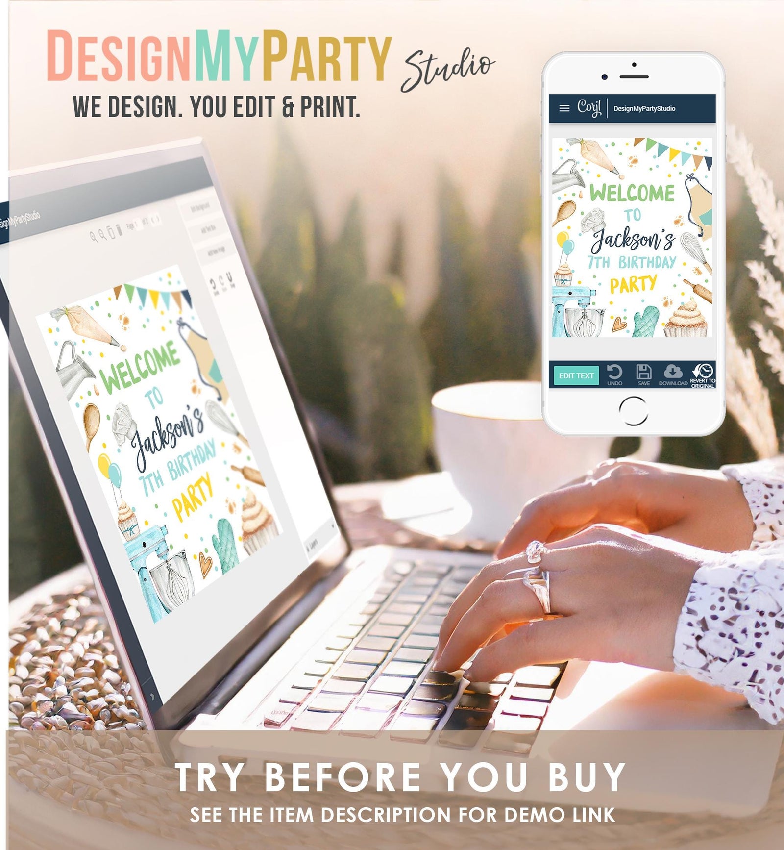 Editable Baking Birthday Party Welcome Sign Cooking Birthday Welcome Boy Little Chef Cupcake Decor Digital Download Template Printable 0364