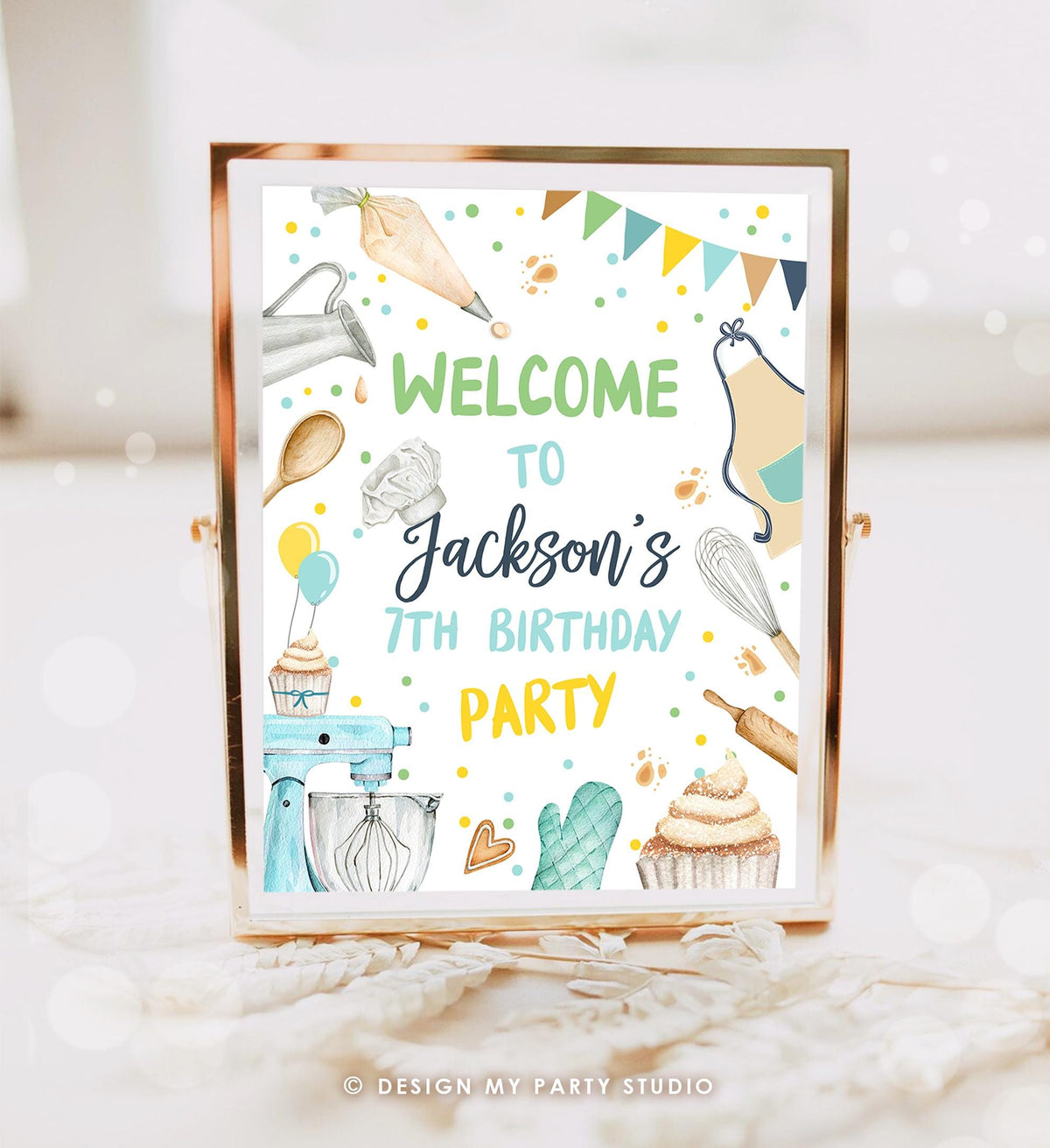 Editable Baking Birthday Party Welcome Sign Cooking Birthday Welcome Boy Little Chef Cupcake Decor Digital Download Template Printable 0364