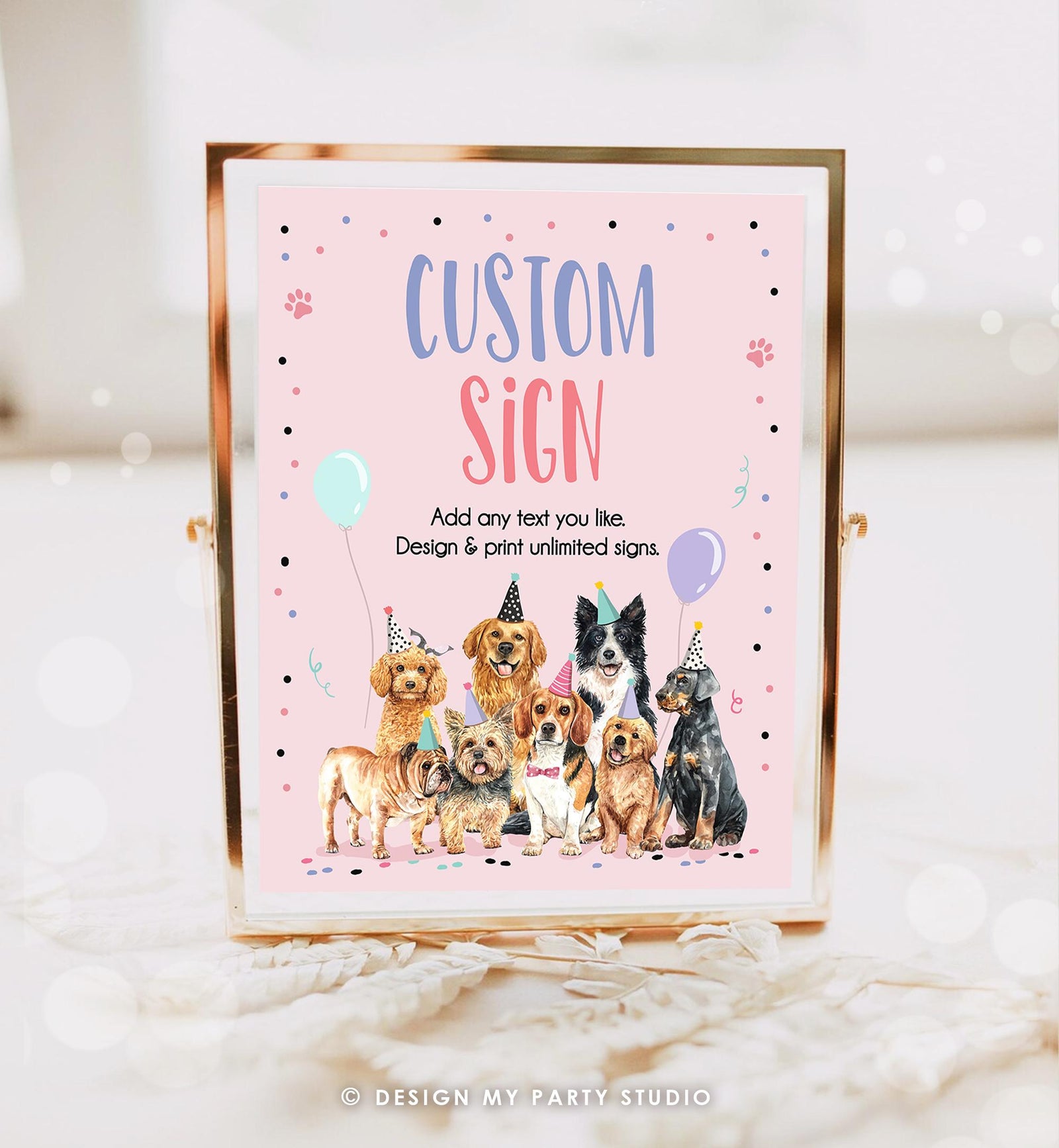 Editable Dogs Custom Sign Birthday Dog Puppy Birthday Party Sign Girl Pawty Decor Table Sign Decor Download Template Printable 0384