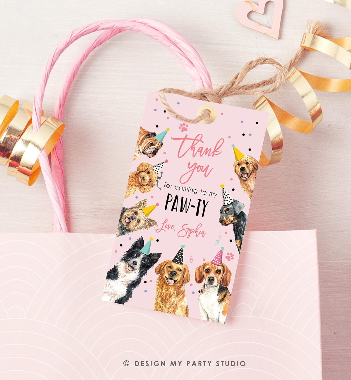 Editable Dog Puppy Favor Tag Puppy Dog Birthday Thank You tag Girl Pink Puppies Pup Pet Vet Animal Doggy Shelter Template Printable 0384