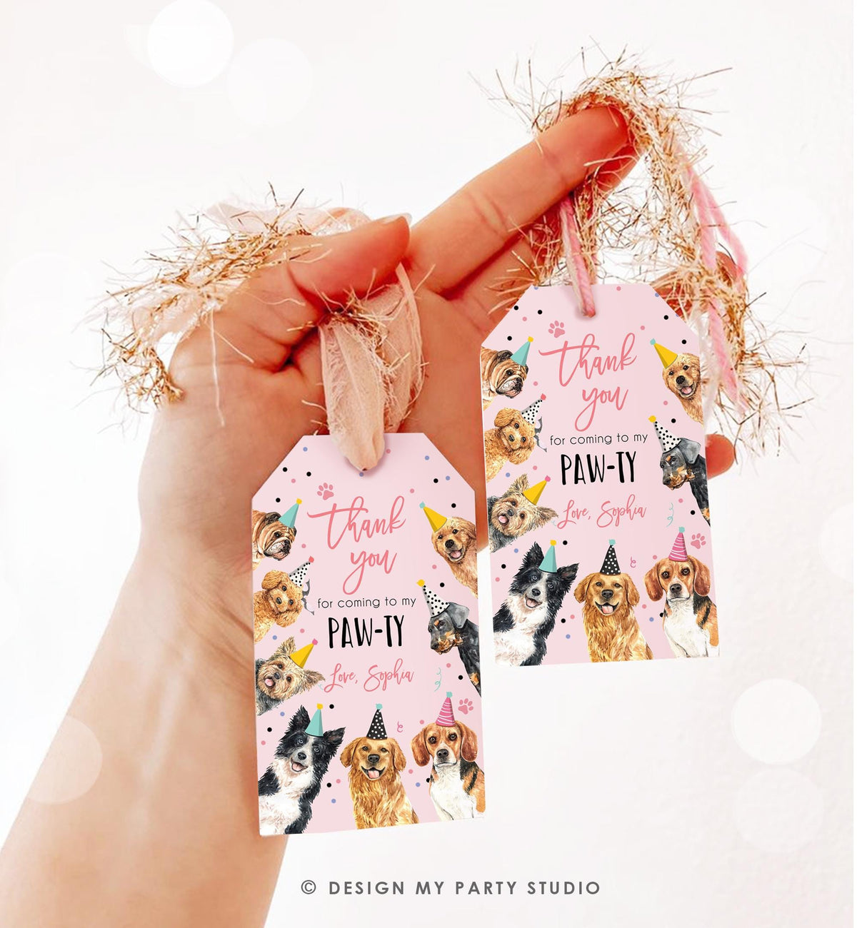 Editable Dog Puppy Favor Tag Puppy Dog Birthday Thank You tag Girl Pink Puppies Pup Pet Vet Animal Doggy Shelter Template Printable 0384