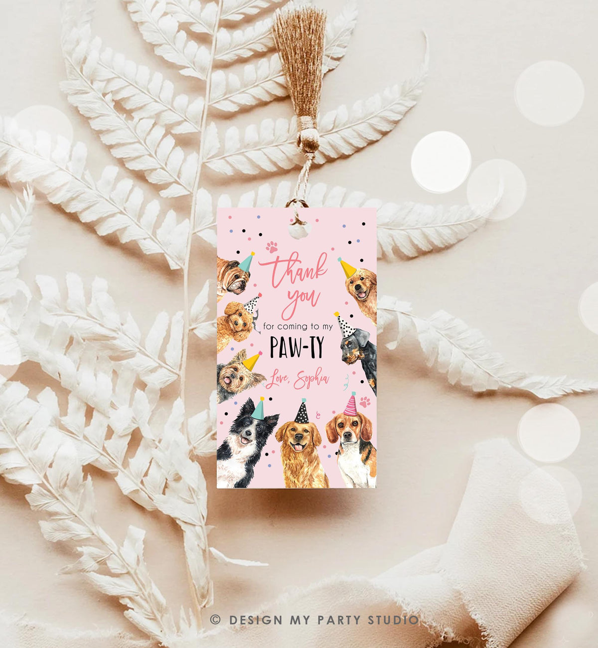 Editable Dog Puppy Favor Tag Puppy Dog Birthday Thank You tag Girl Pink Puppies Pup Pet Vet Animal Doggy Shelter Template Printable 0384