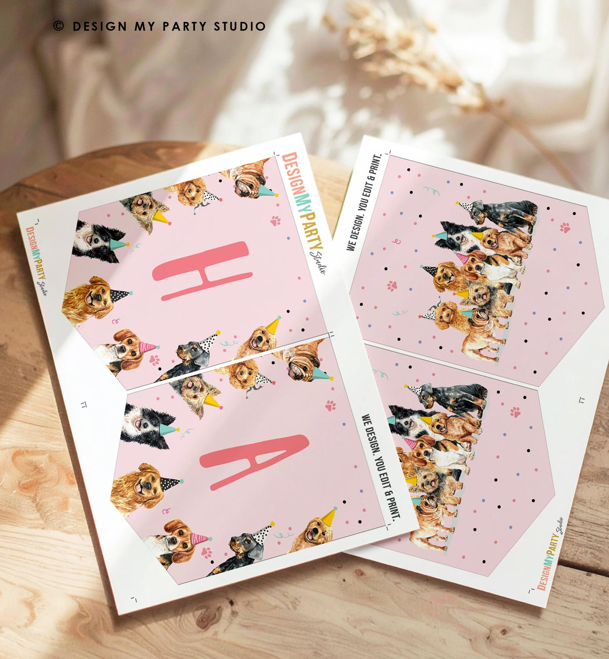Happy Birthday Banner Dog Birthday Banner Puppy Pawty Girl Decor Animal Pet Vet Puppy Party Dogs 1st Pink Digital Download Printable 0384