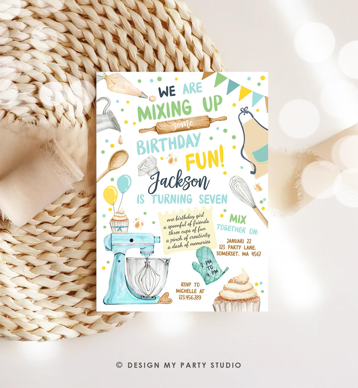 Editable Baking Birthday Party Invitation Kids Cooking Birthday Boy Little Chef Party Kitchen Cupcakes Digital Evite Template Printable 0364