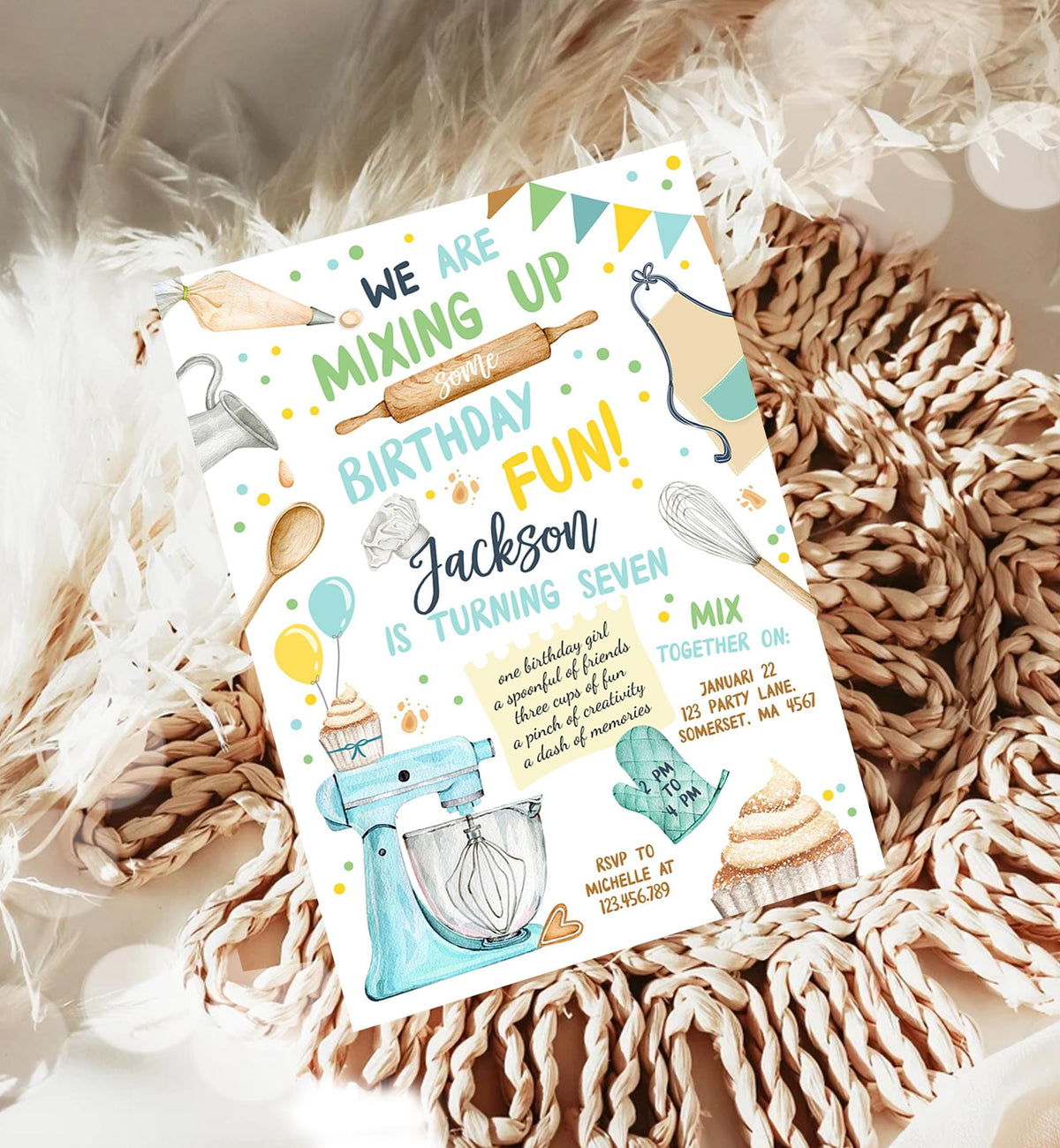 Editable Baking Birthday Party Invitation Kids Cooking Birthday Boy Little Chef Party Kitchen Cupcakes Digital Evite Template Printable 0364