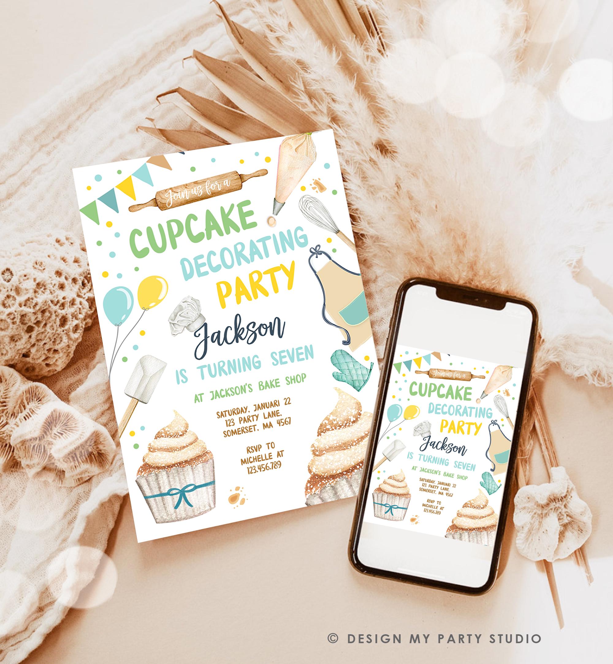 Editable Cupcake Decorating Party Invitation Kids Cooking Birthday Cupcake Boy Little Chef Party Digital Evite Template Printable 0364