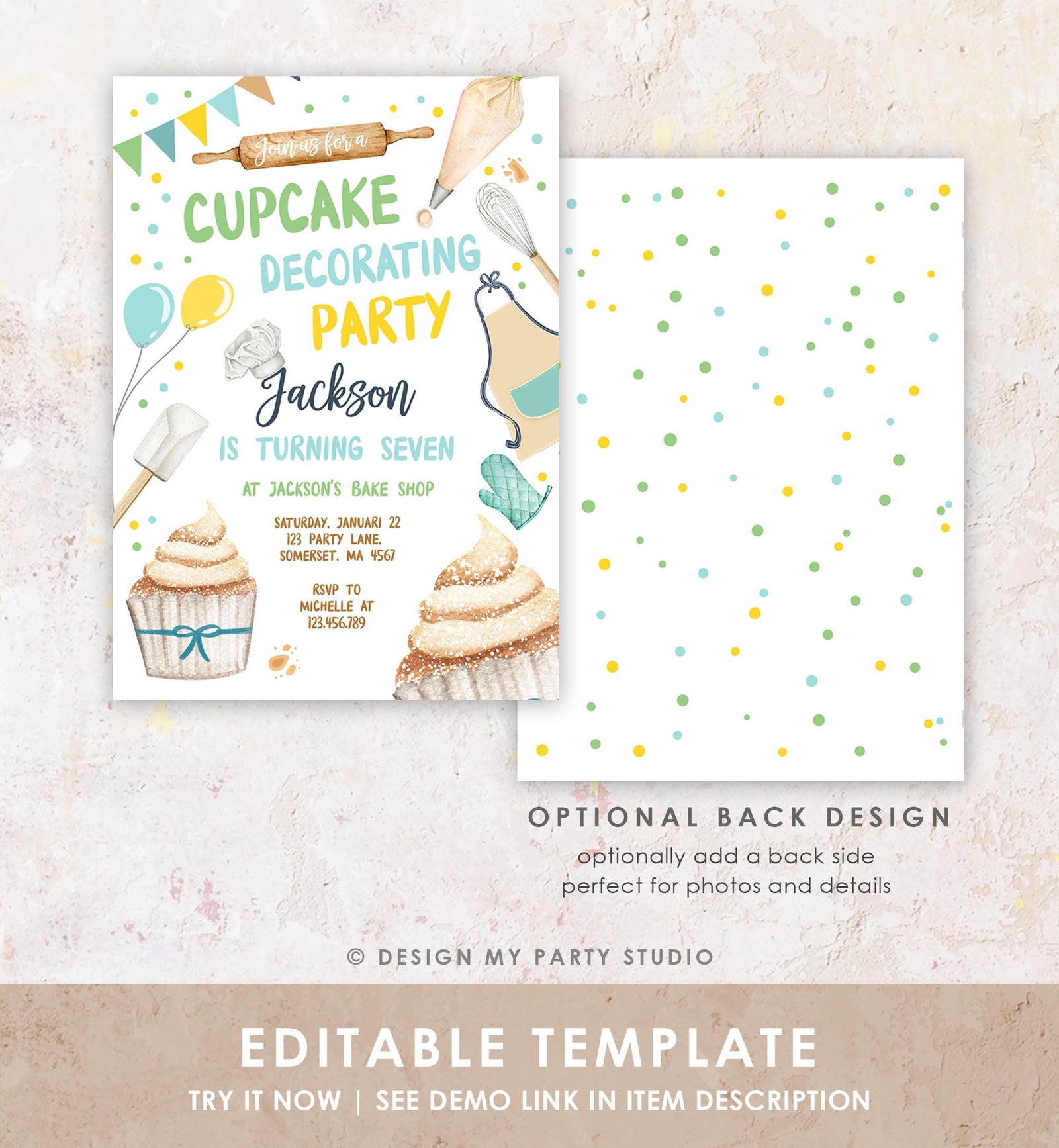 Editable Cupcake Decorating Party Invitation Kids Cooking Birthday Cupcake Boy Little Chef Party Digital Evite Template Printable 0364