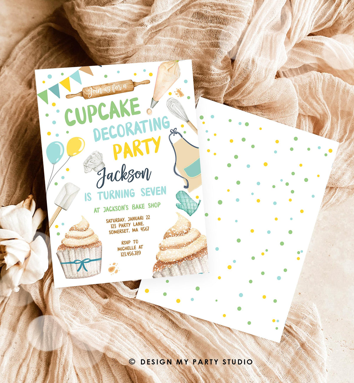 Editable Cupcake Decorating Party Invitation Kids Cooking Birthday Cupcake Boy Little Chef Party Digital Evite Template Printable 0364