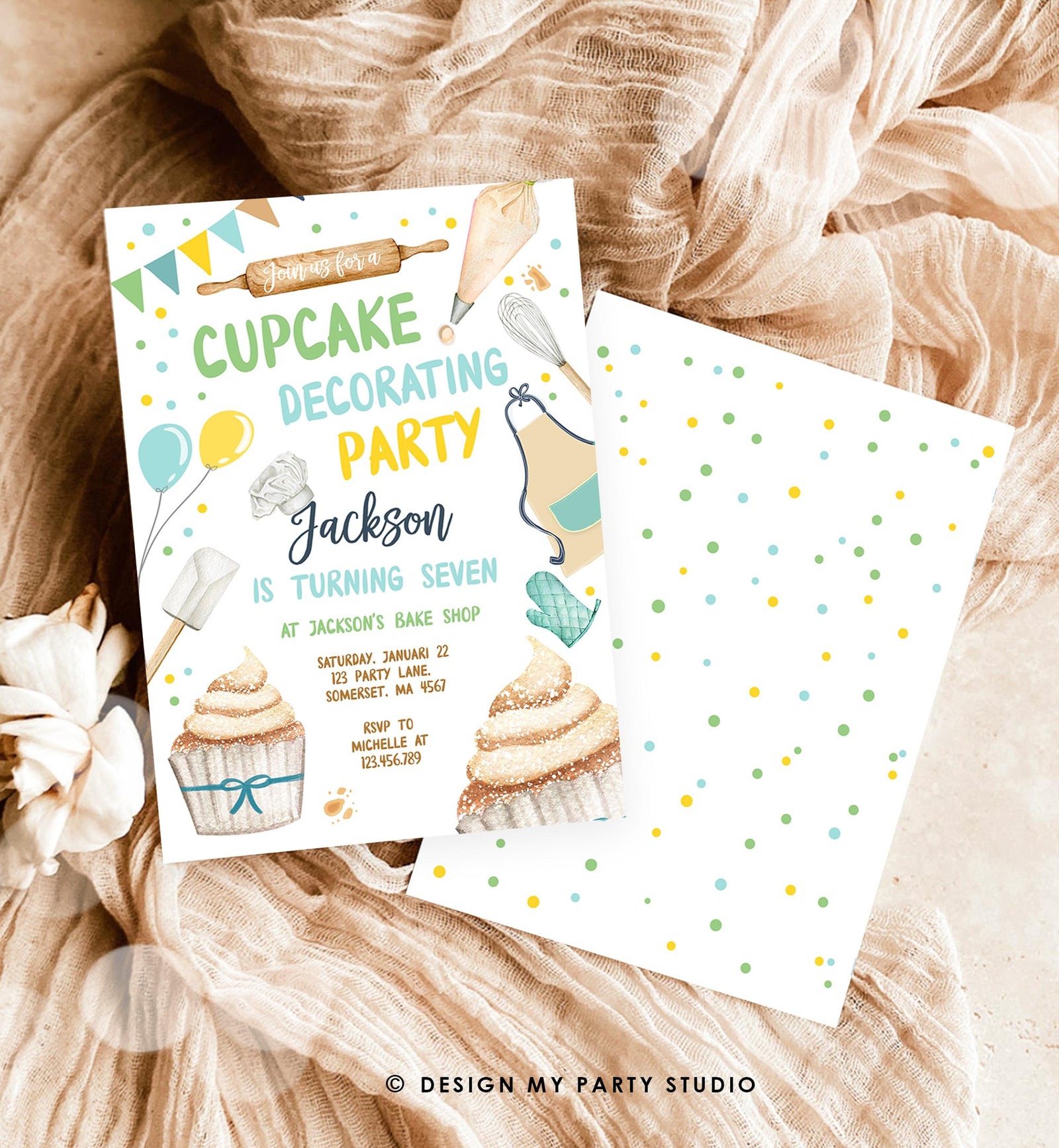 Editable Cupcake Decorating Party Invitation Kids Cooking Birthday Cupcake Boy Little Chef Party Digital Evite Template Printable 0364