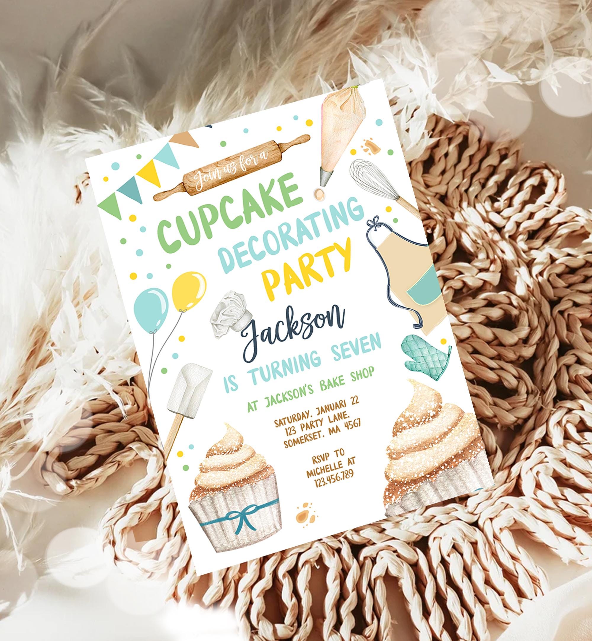 Editable Cupcake Decorating Party Invitation Kids Cooking Birthday Cupcake Boy Little Chef Party Digital Evite Template Printable 0364