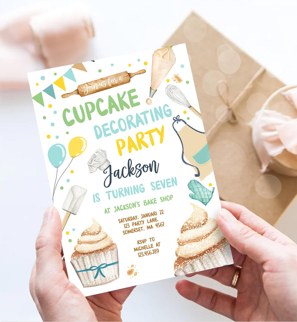 Editable Cupcake Decorating Party Invitation Kids Cooking Birthday Cupcake Boy Little Chef Party Digital Evite Template Printable 0364