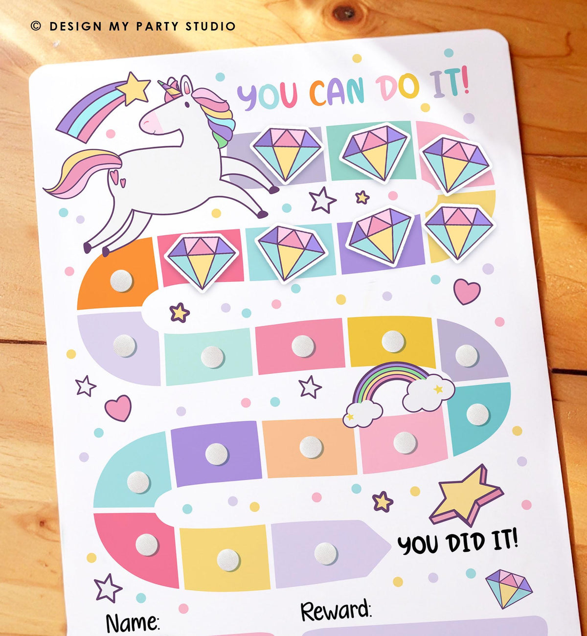 Unicorn Reward Chart Sticker Chart for Kids Behavior Chart Toddler Routine Potty Training To Do Girl Printable Digital Instant Download 0551