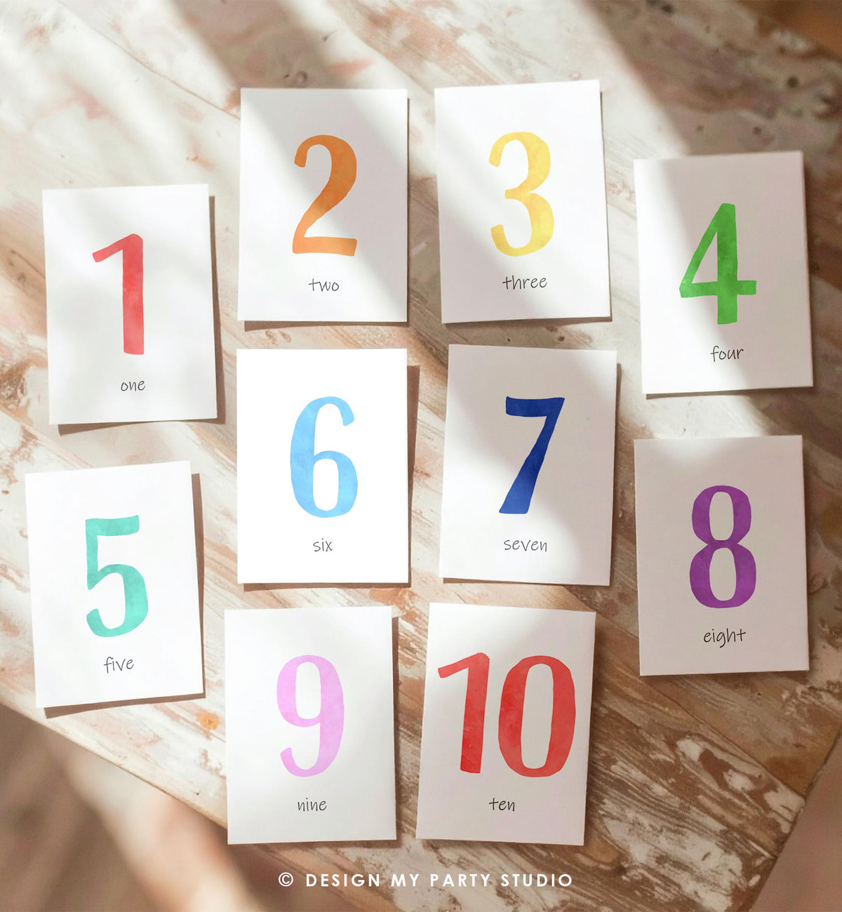 1 to 10 Numbers Flash Cards Counting Educational Flashcards Rainbow Colors Montessori Classroom Count and Clip Decor Digital Printable 0550