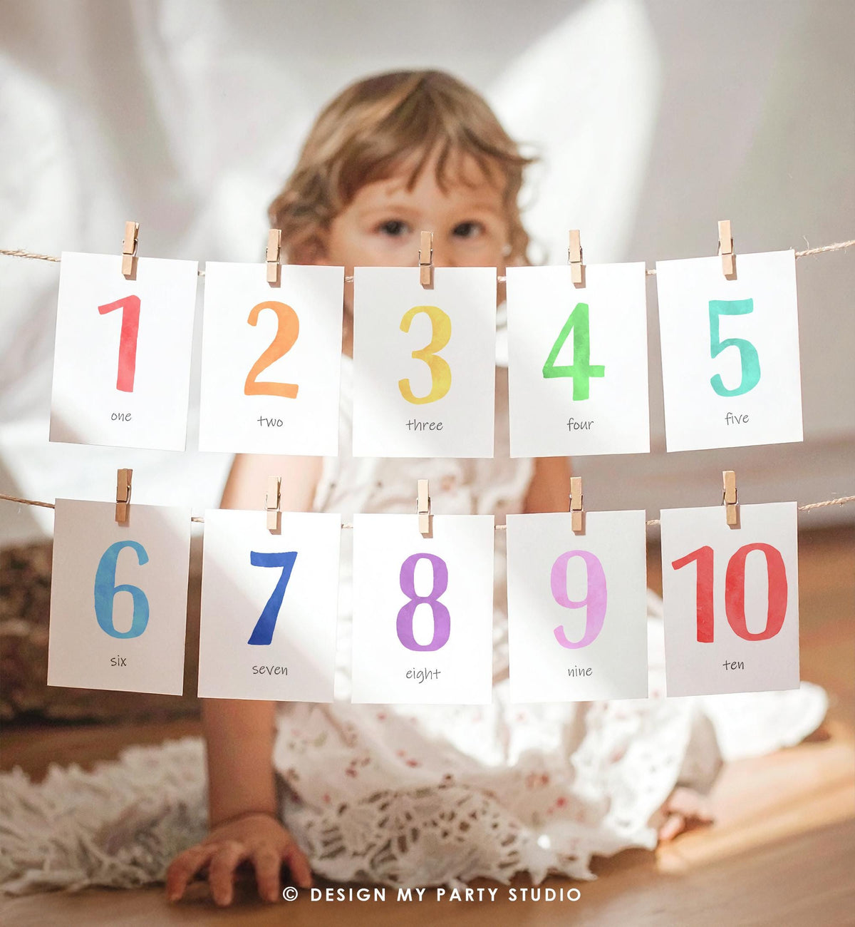 1 to 10 Numbers Flash Cards Counting Educational Flashcards Rainbow Colors Montessori Classroom Count and Clip Decor Digital Printable 0550