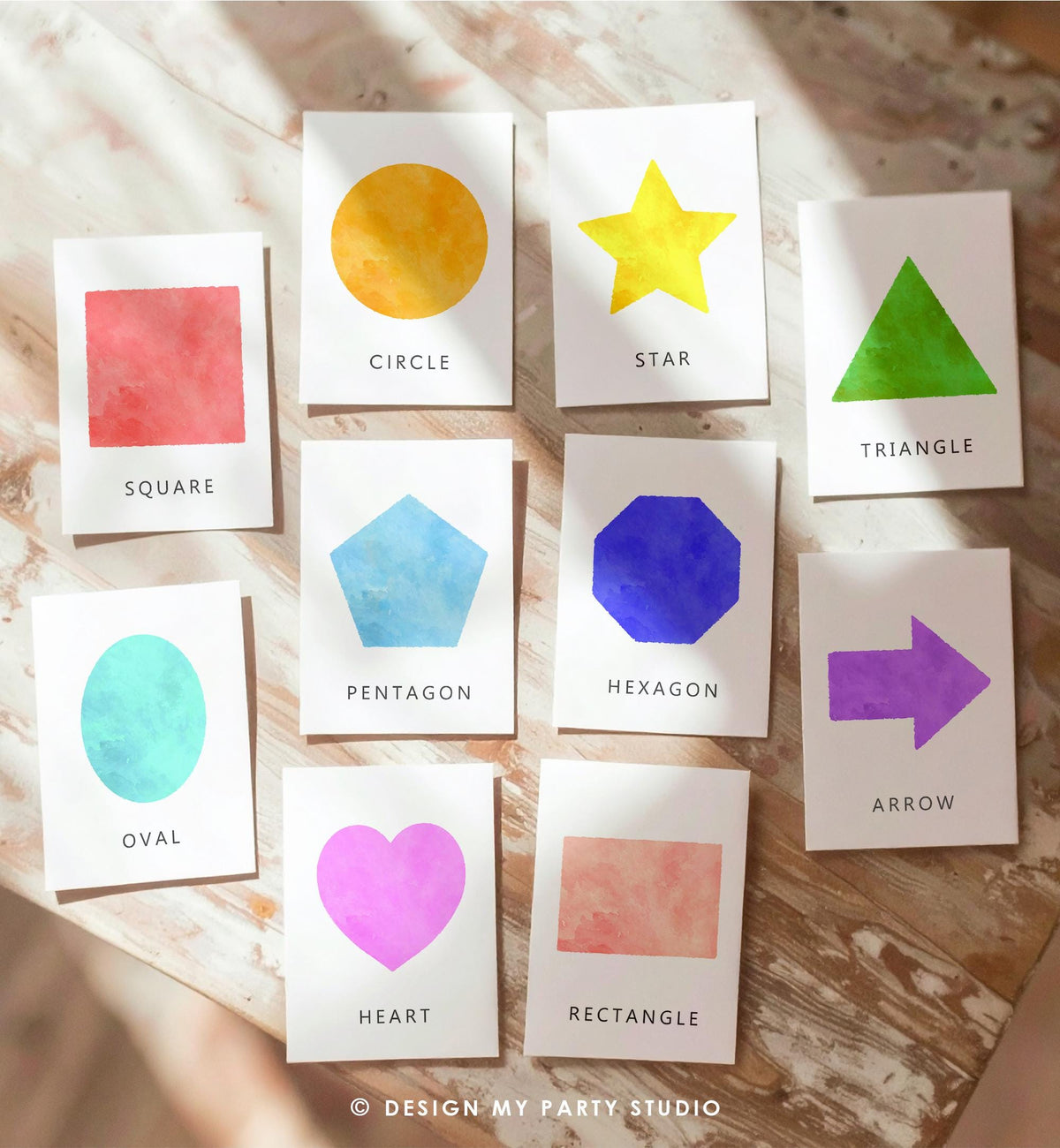 12 Shapes Flash Cards Counting Educational Flashcards Rainbow Colors Montessori Classroom Geometric Decor Digital Download Printable 0550
