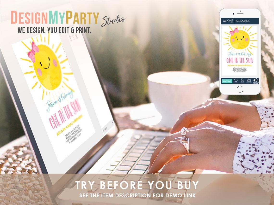 On in The Sun Birthday Invitation Bundle 1st Sunshine Party Girl Kit Package Summer Little Sunshine Digital Download Template Printable 0141