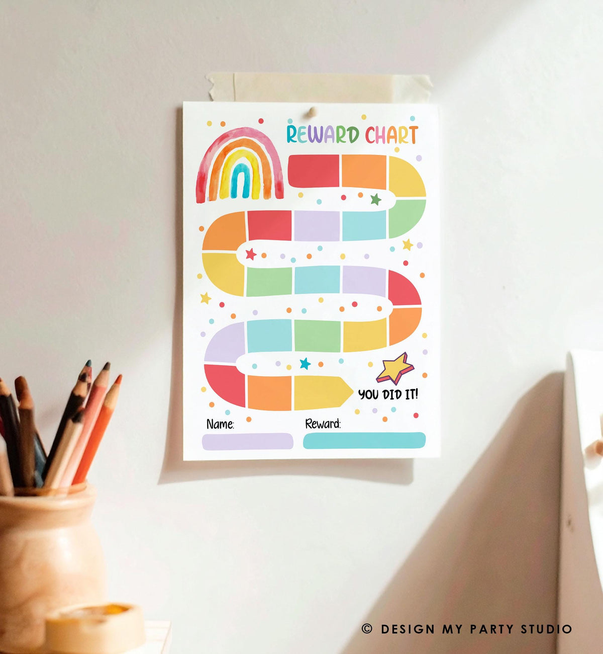 Rainbow Kids Reward Chart Sticker Chart for Kids Behavior Chart Toddler Routine Potty Training Goals Printable Digital Instant Download 0551