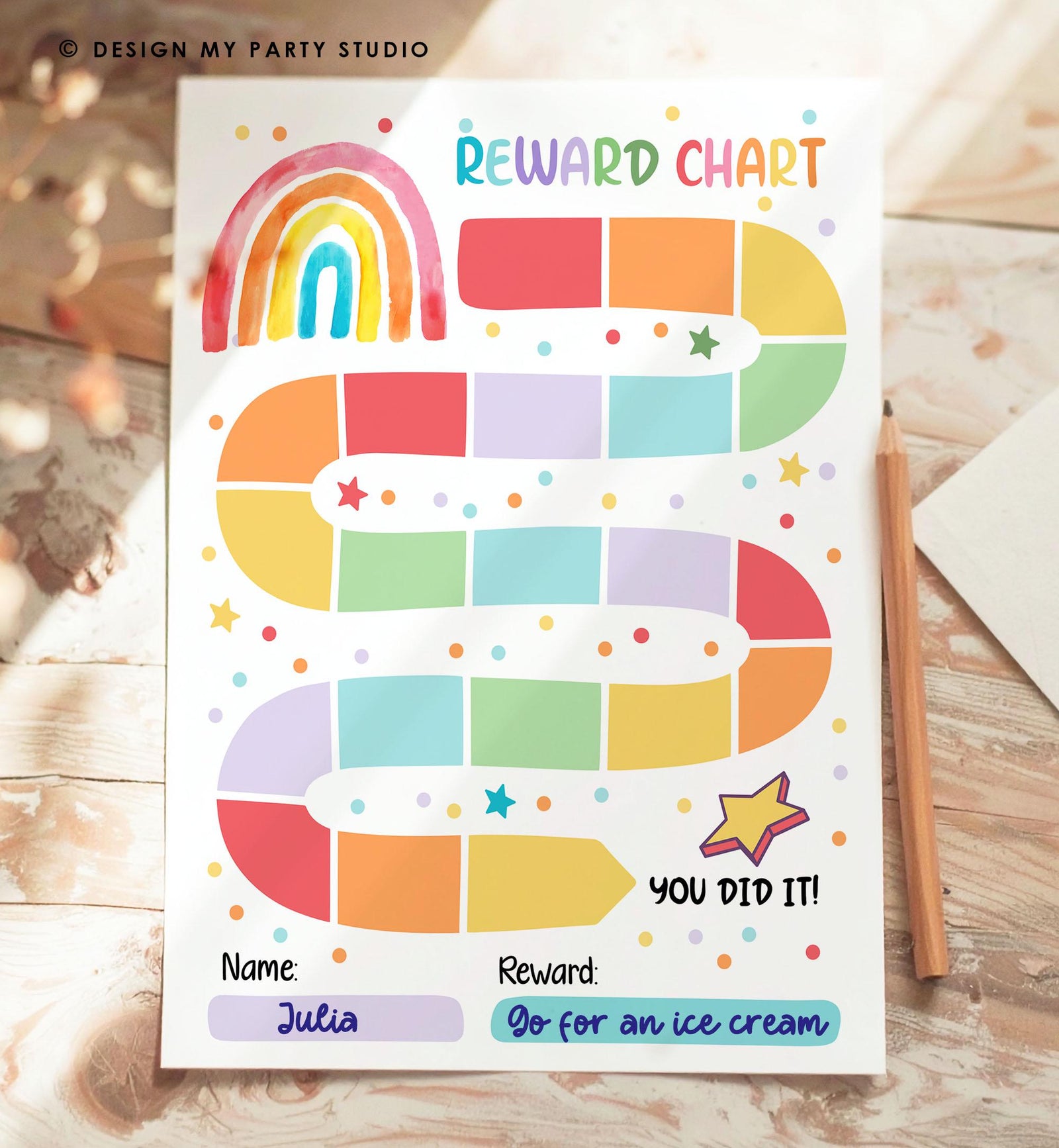 Rainbow Kids Reward Chart Sticker Chart for Kids Behavior Chart Toddler Routine Potty Training Goals Printable Digital Instant Download 0551