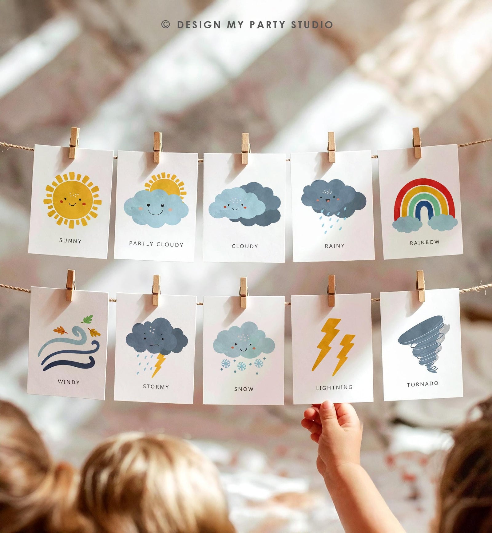 16 Weather Flash Cards Educational Flashcards Forecast Graph Rainbow Colors Montessori Classroom Decor Digital Download Printable 0550