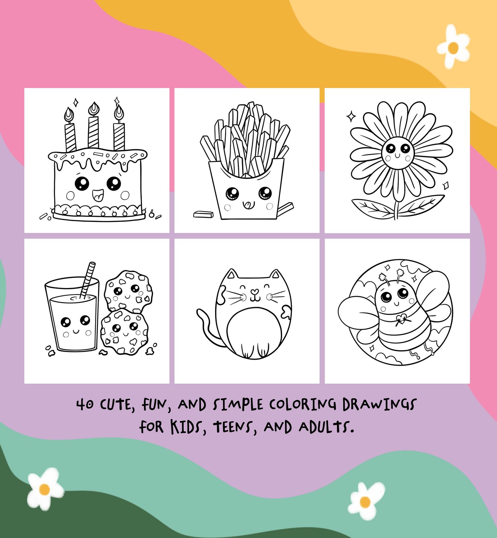 Cute and Easy Coloring for Kids Toddlers Adults Bold and Easy Summer Activities Coloring Book 40 pages PDF Printable Instant Download 0547