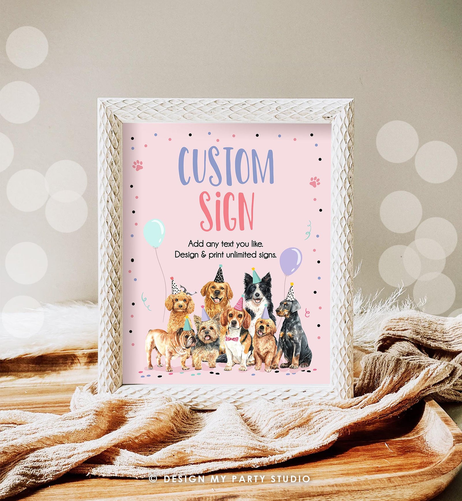 Editable Dogs Custom Sign Birthday Dog Puppy Birthday Party Sign Girl Pawty Decor Table Sign Decor Download Template Printable 0384