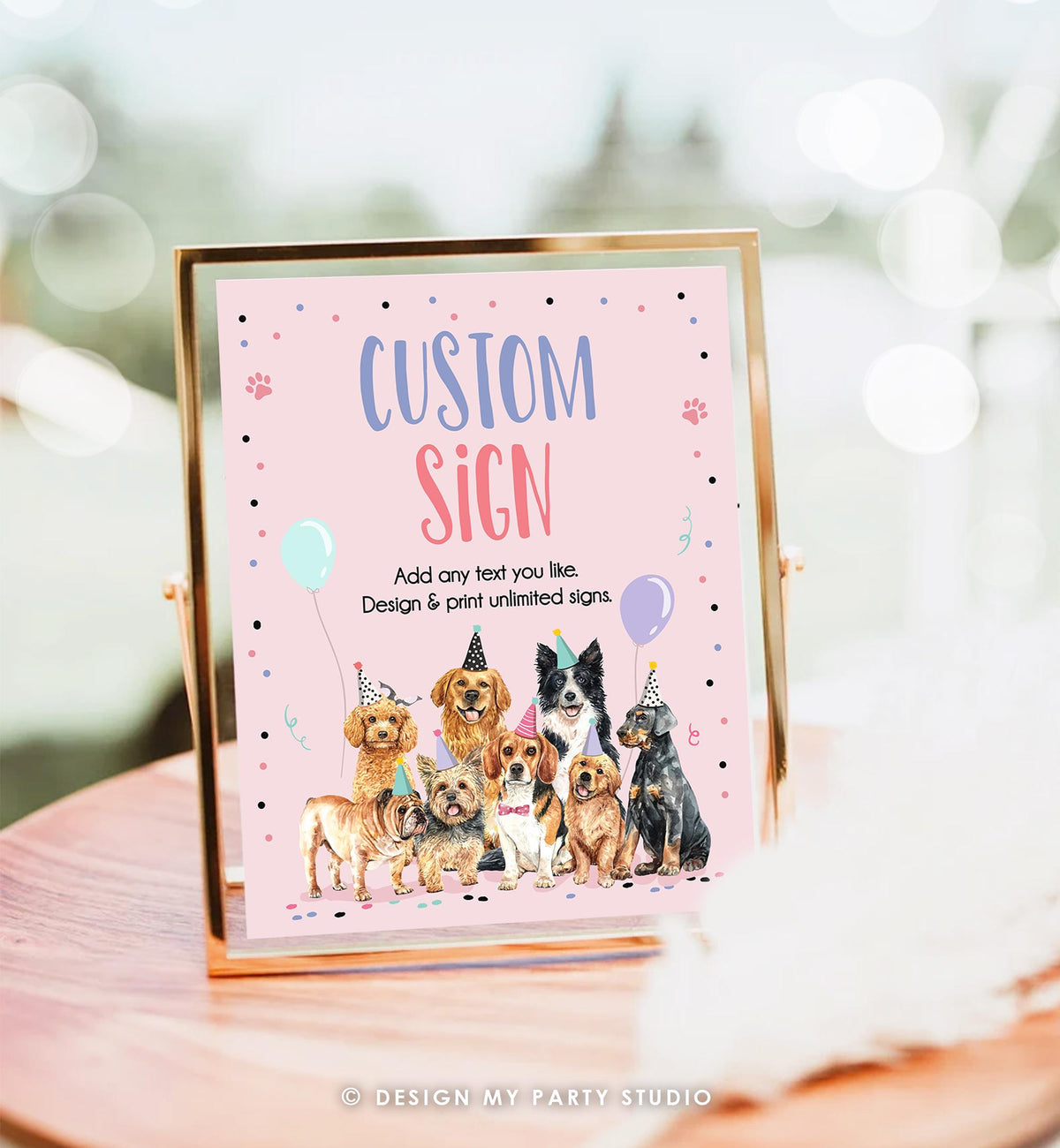 Editable Dogs Custom Sign Birthday Dog Puppy Birthday Party Sign Girl Pawty Decor Table Sign Decor Download Template Printable 0384