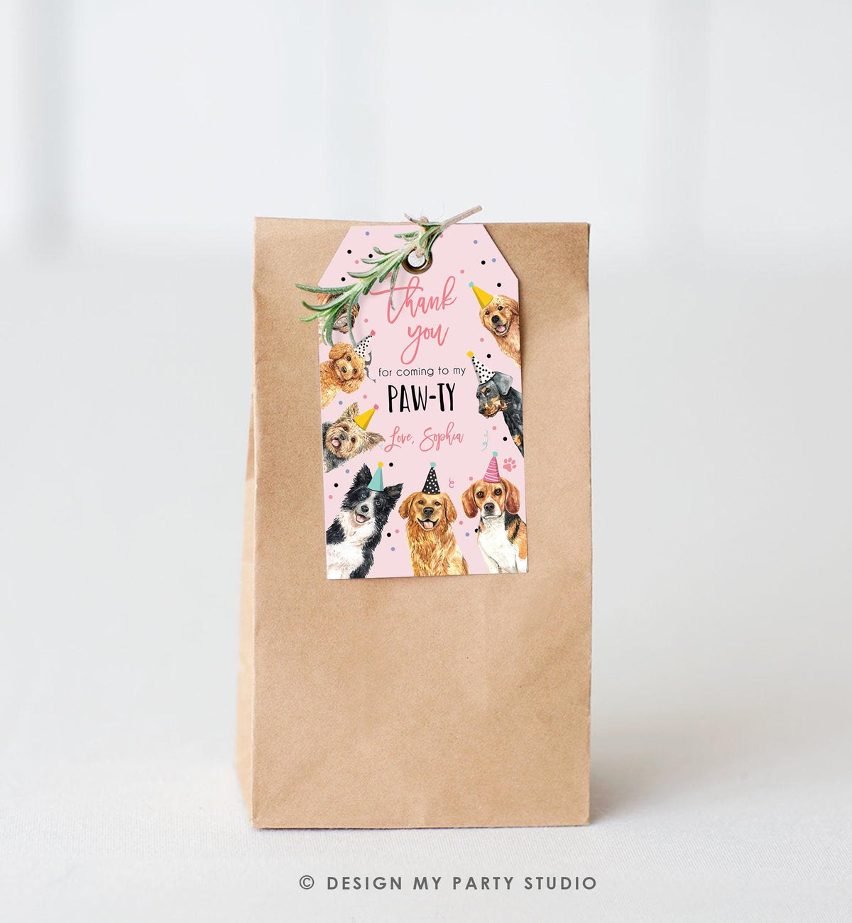 Editable Dog Puppy Favor Tag Puppy Dog Birthday Thank You tag Girl Pink Puppies Pup Pet Vet Animal Doggy Shelter Template Printable 0384