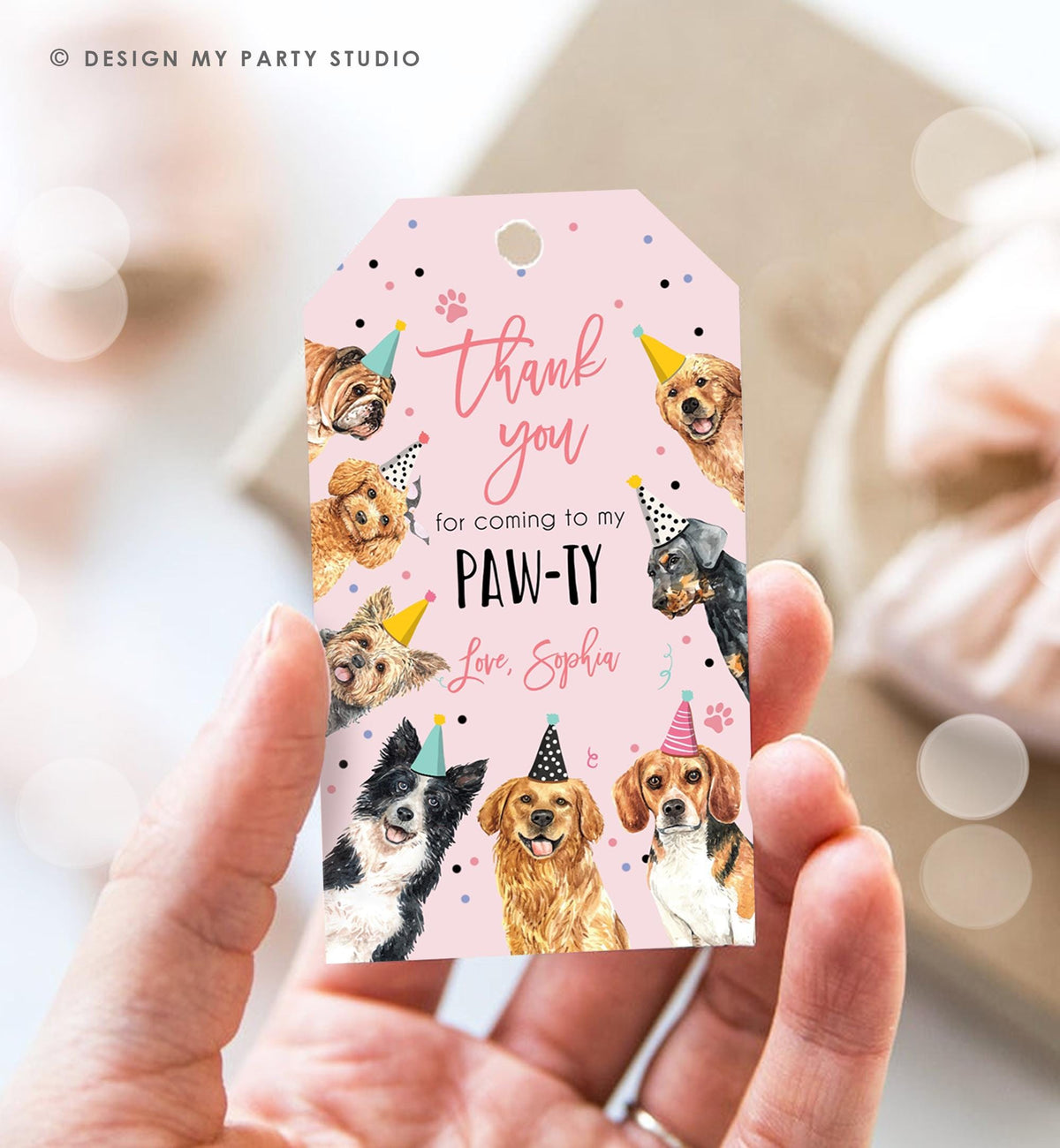 Editable Dog Puppy Favor Tag Puppy Dog Birthday Thank You tag Girl Pink Puppies Pup Pet Vet Animal Doggy Shelter Template Printable 0384