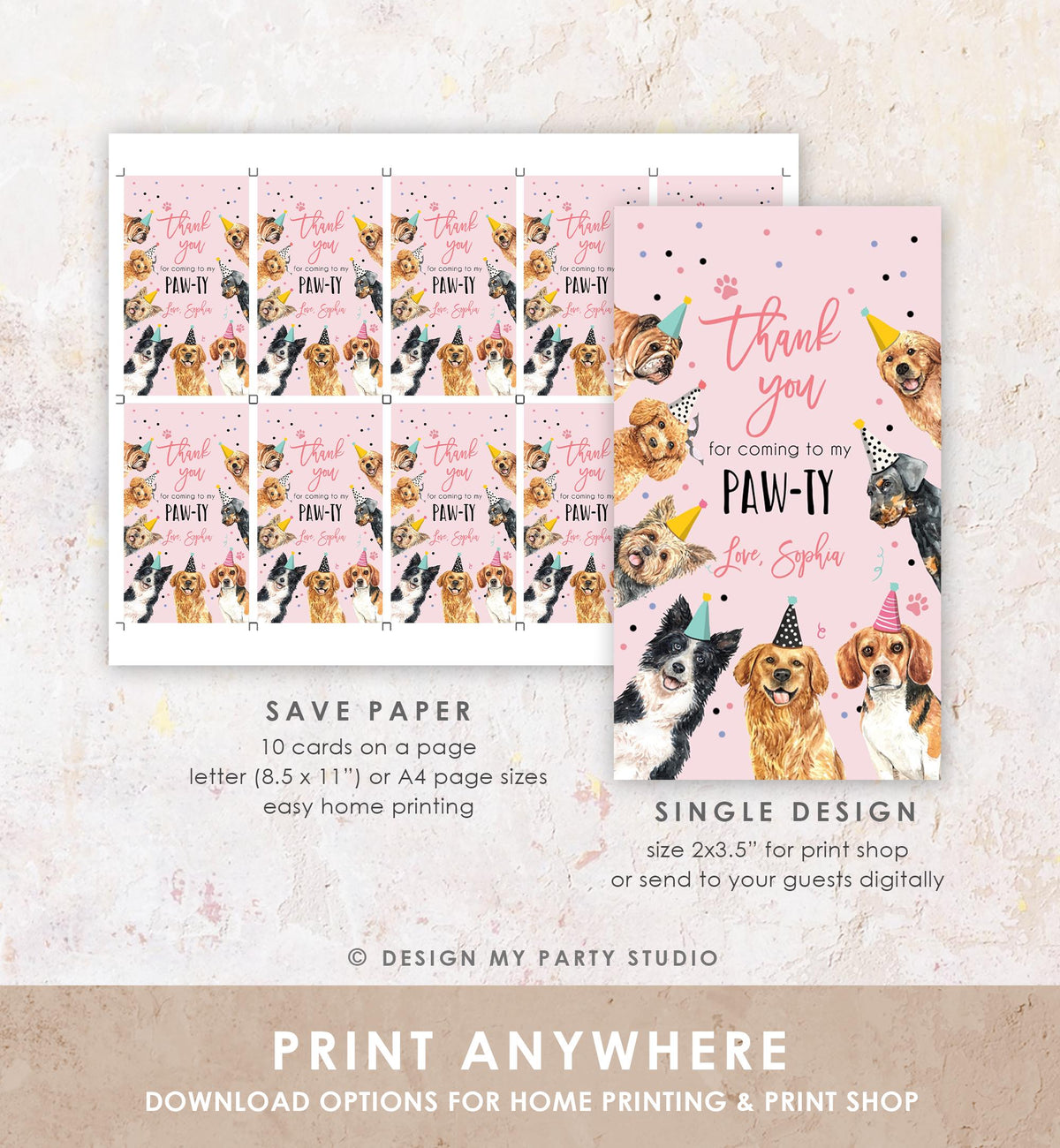 Editable Dog Puppy Favor Tag Puppy Dog Birthday Thank You tag Girl Pink Puppies Pup Pet Vet Animal Doggy Shelter Template Printable 0384