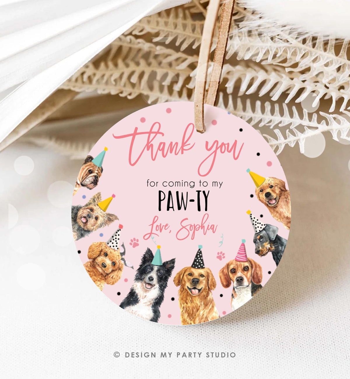 Editable Puppy Favor Tag Puppy Dog Birthday Thank you tag Girl Pink Puppies Pup Pet Vet Animal Doggy Shelter Digital Template Printable 0384