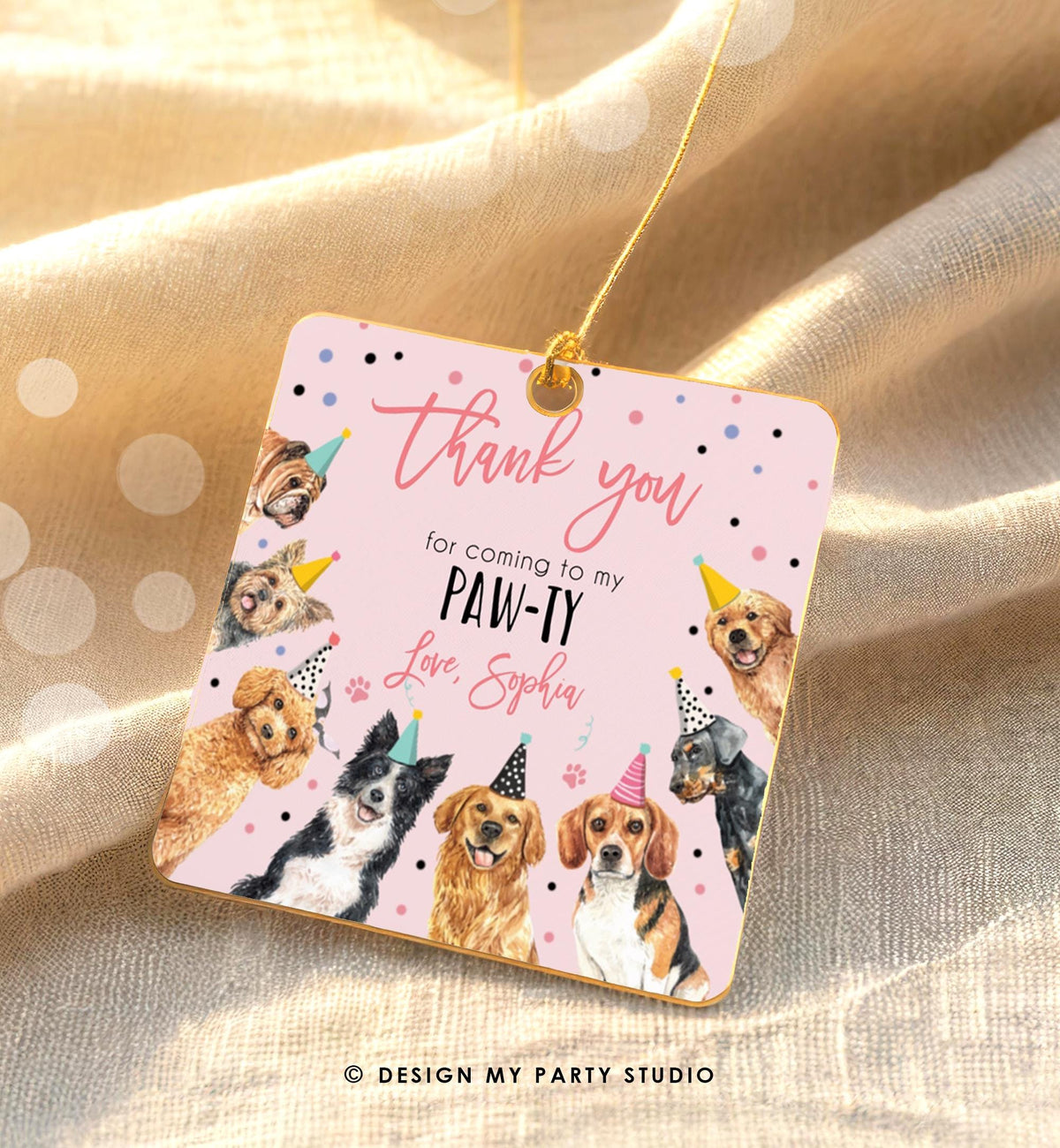 Editable Puppy Favor Tag Puppy Dog Birthday Thank you tag Girl Pink Puppies Pup Pet Vet Animal Doggy Shelter Digital Template Printable 0384