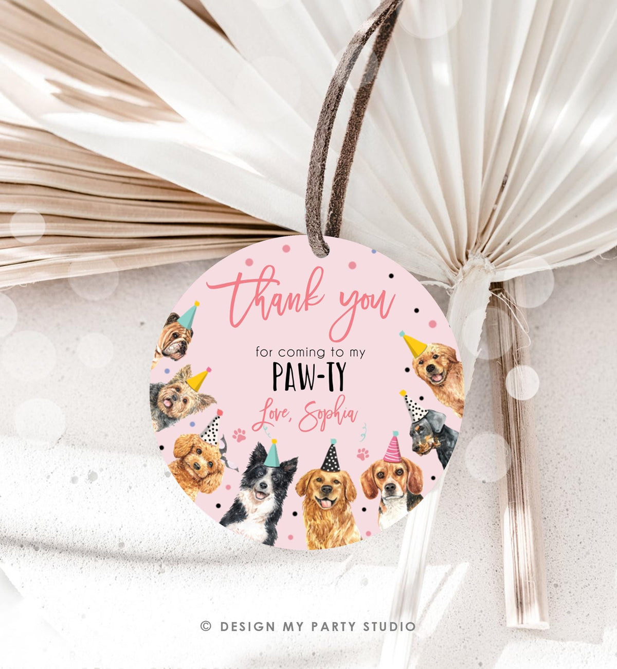 Editable Puppy Favor Tag Puppy Dog Birthday Thank you tag Girl Pink Puppies Pup Pet Vet Animal Doggy Shelter Digital Template Printable 0384