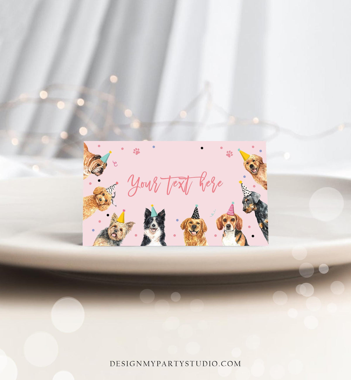 Editable Dog Food Label Dog Birthday Place Card Tent Insert Card Puppy Party Pet Vet Doggy Shelter Girl Digital Template Printable 0384