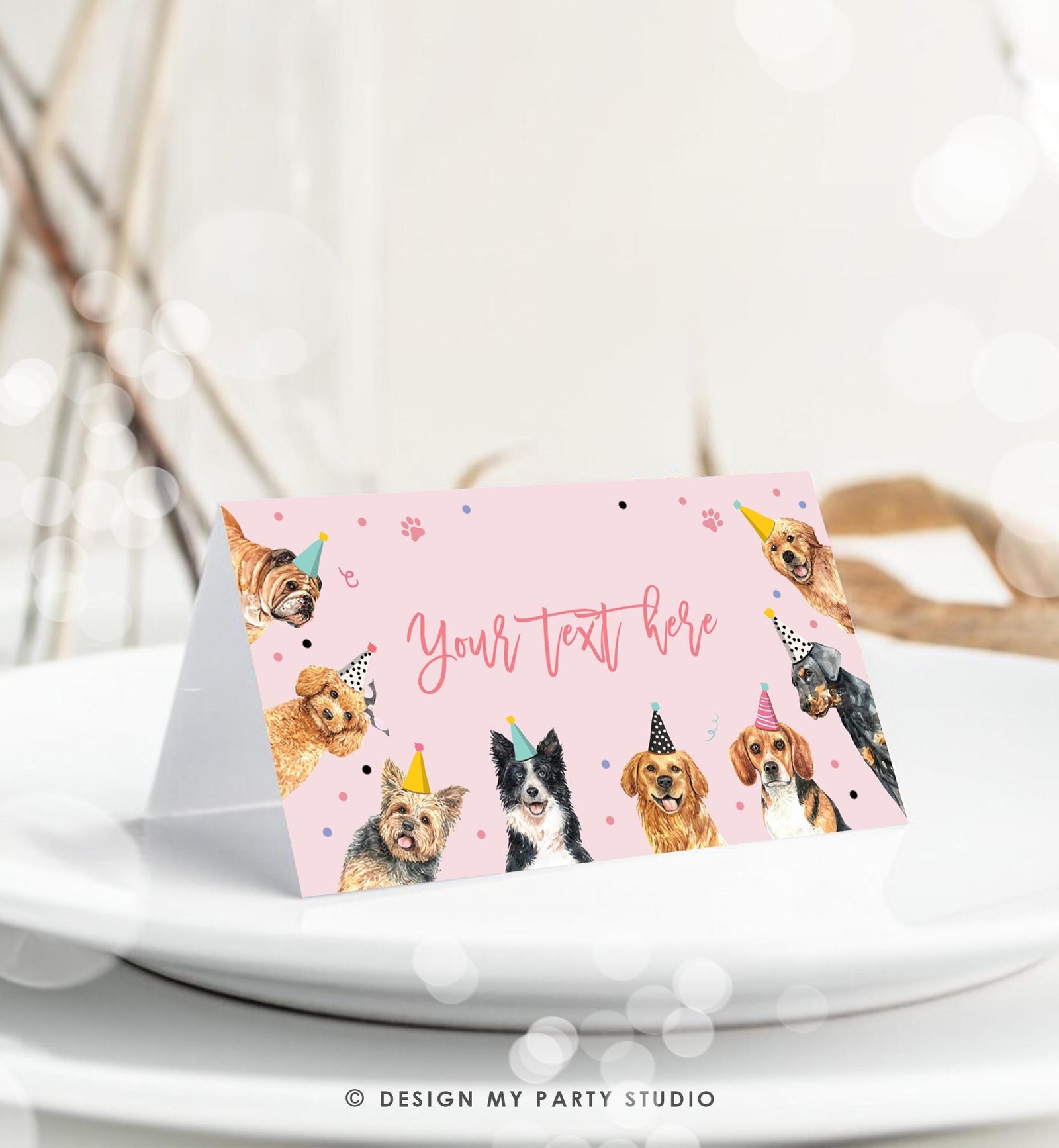 Editable Dog Food Label Dog Birthday Place Card Tent Insert Card Puppy Party Pet Vet Doggy Shelter Girl Digital Template Printable 0384