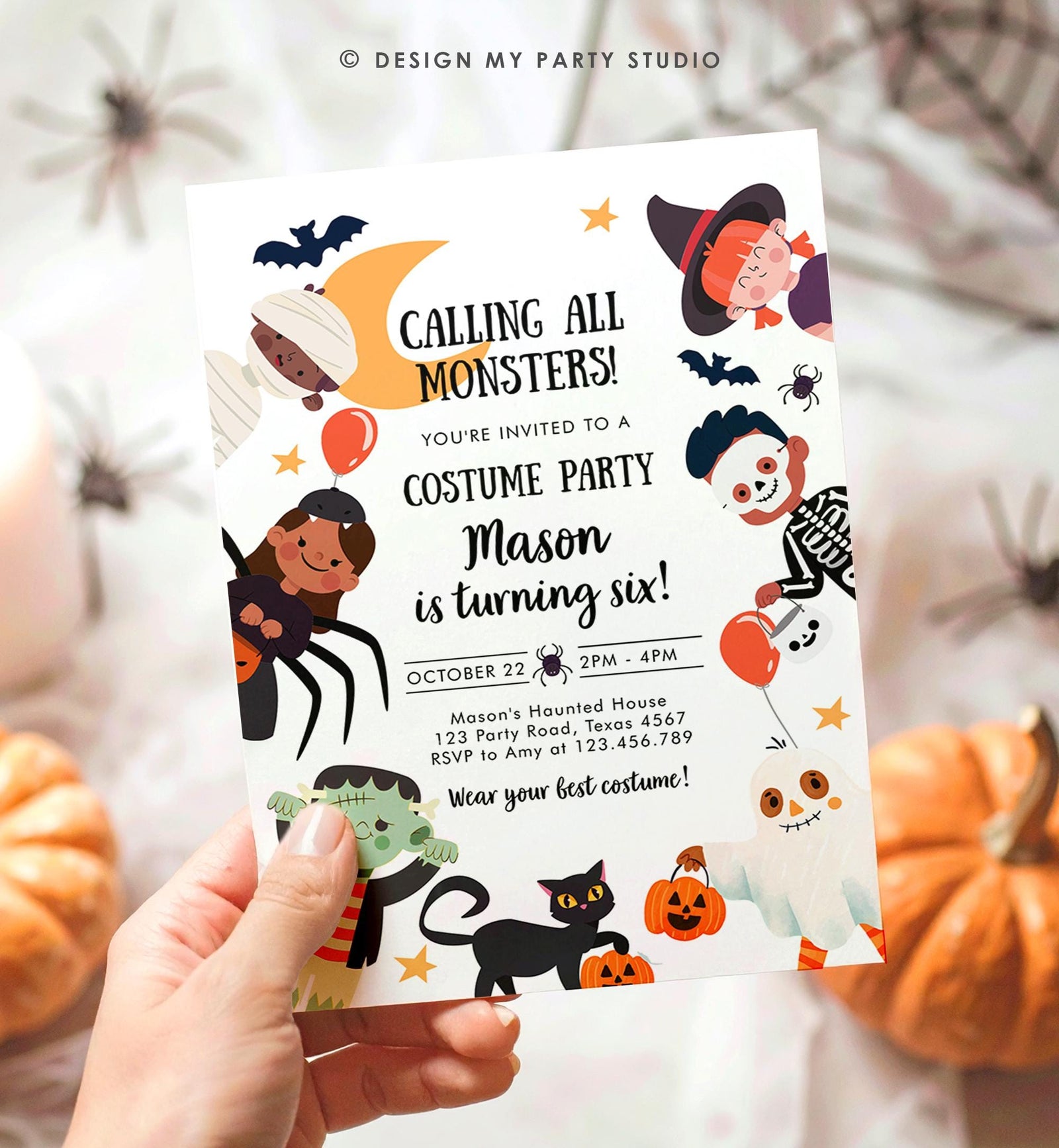 Editable Halloween Party Invitation Birthday Kids Costume Party Spooky Celebration Boy Girl Digital Evite Template Printable 0473 0009