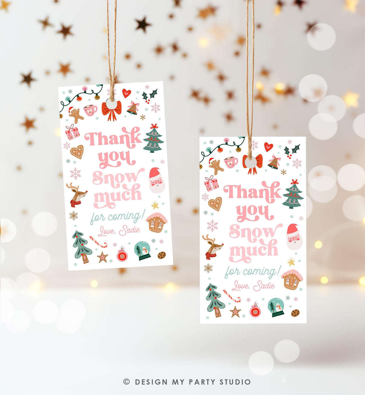 Editable Thank You Snow Much Favor Tag Christmas Winter Wonderland Red Pink Girl First Birthday Party Digital Template Printable 0529