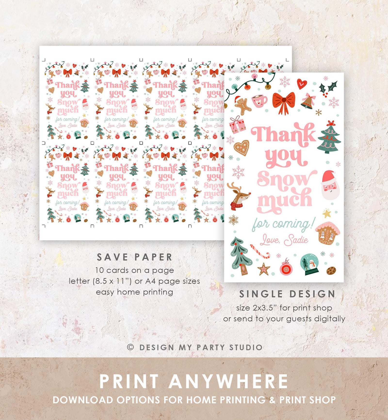Editable Thank You Snow Much Favor Tag Christmas Winter Wonderland Red Pink Girl First Birthday Party Digital Template Printable 0529
