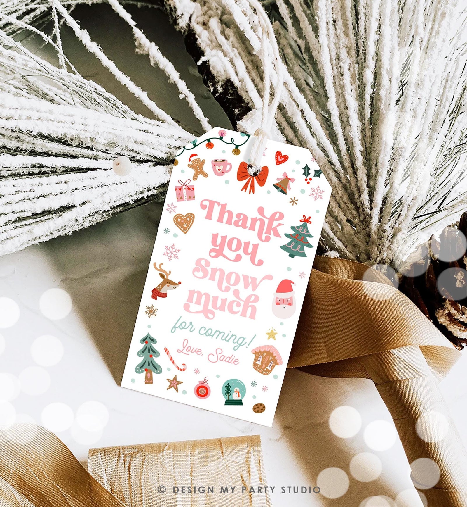 Editable Thank You Snow Much Favor Tag Christmas Winter Wonderland Red Pink Girl First Birthday Party Digital Template Printable 0529