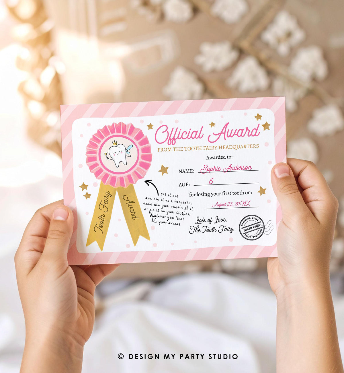 Editable Tooth Fairy Certificate Lost Tooth First Tooth Gift Fairy Note Girl Award Fairy Receipt Letter Digital Template Printable 0526
