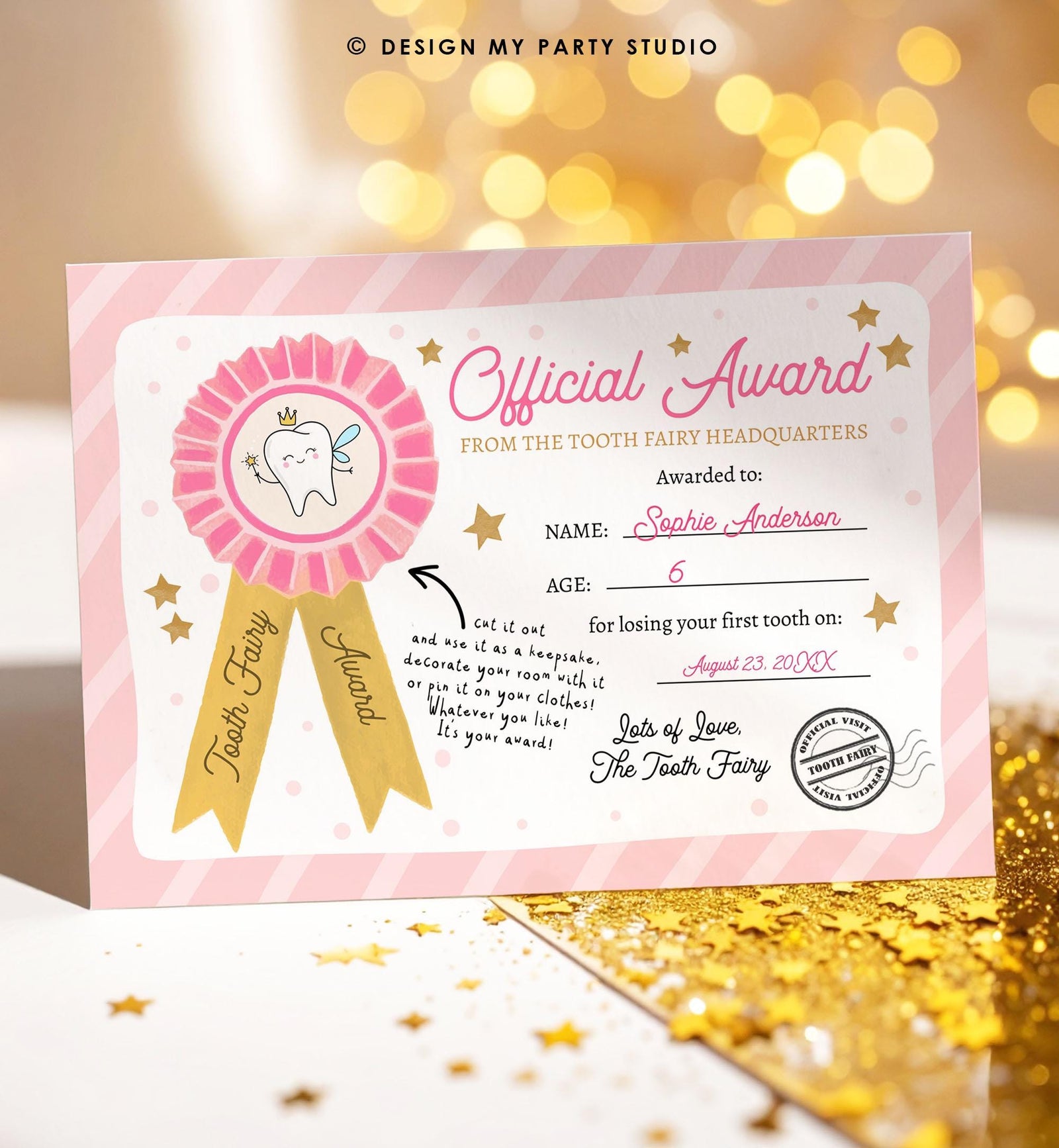 Editable Tooth Fairy Certificate Lost Tooth First Tooth Gift Fairy Note Girl Award Fairy Receipt Letter Digital Template Printable 0526