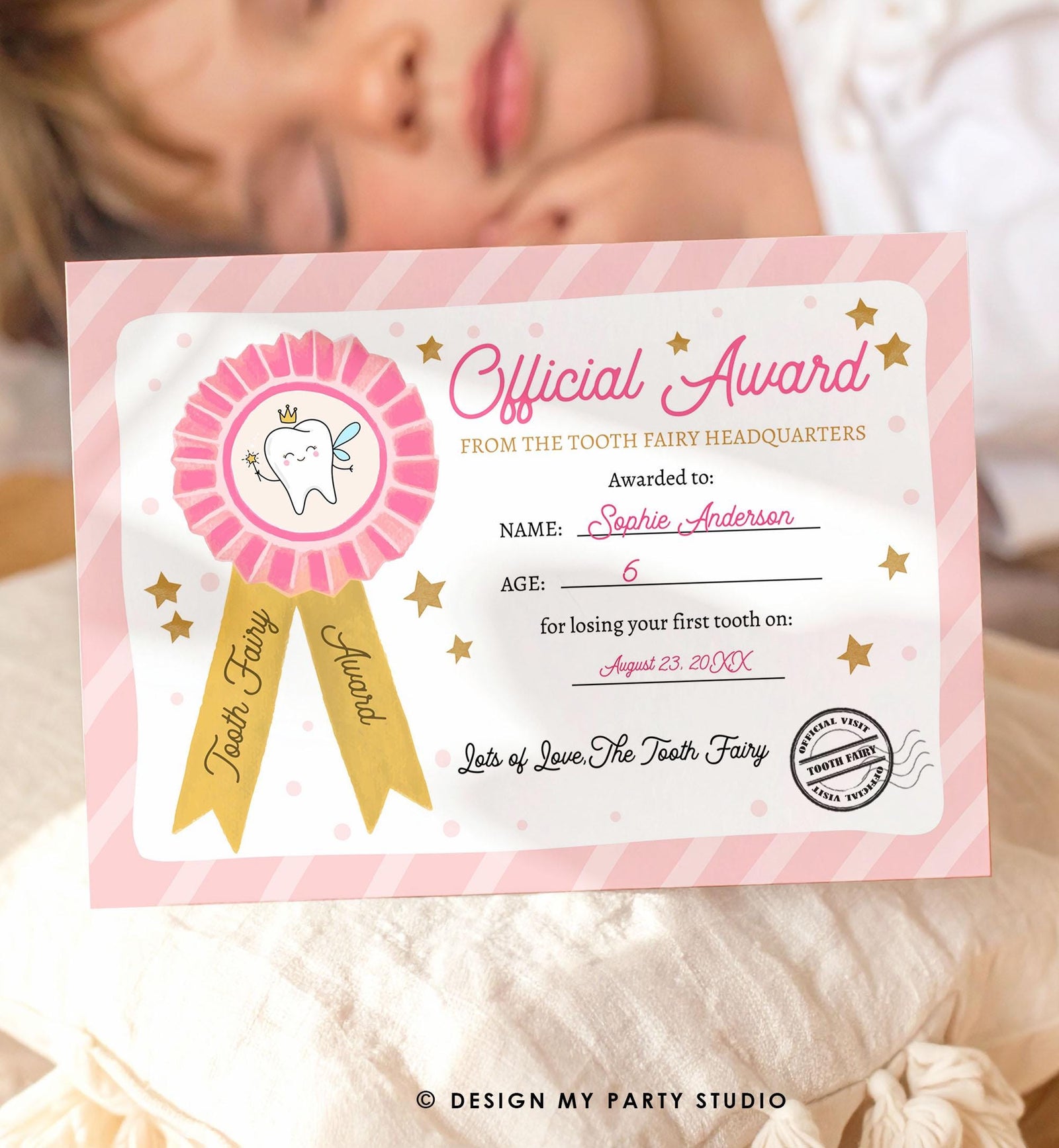 Editable Tooth Fairy Certificate Lost Tooth First Tooth Gift Fairy Note Girl Award Fairy Receipt Letter Digital Template Printable 0526