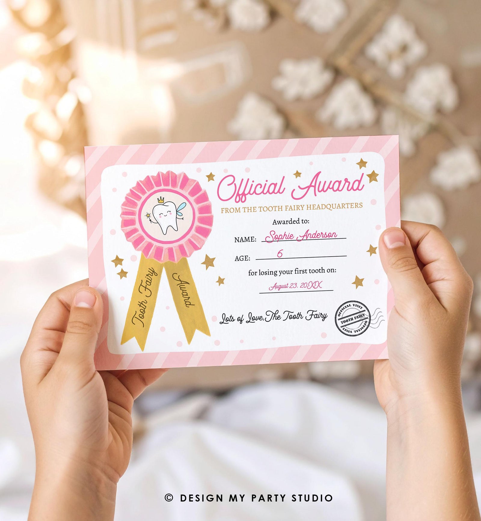 Editable Tooth Fairy Certificate Lost Tooth First Tooth Gift Fairy Note Girl Award Fairy Receipt Letter Digital Template Printable 0526