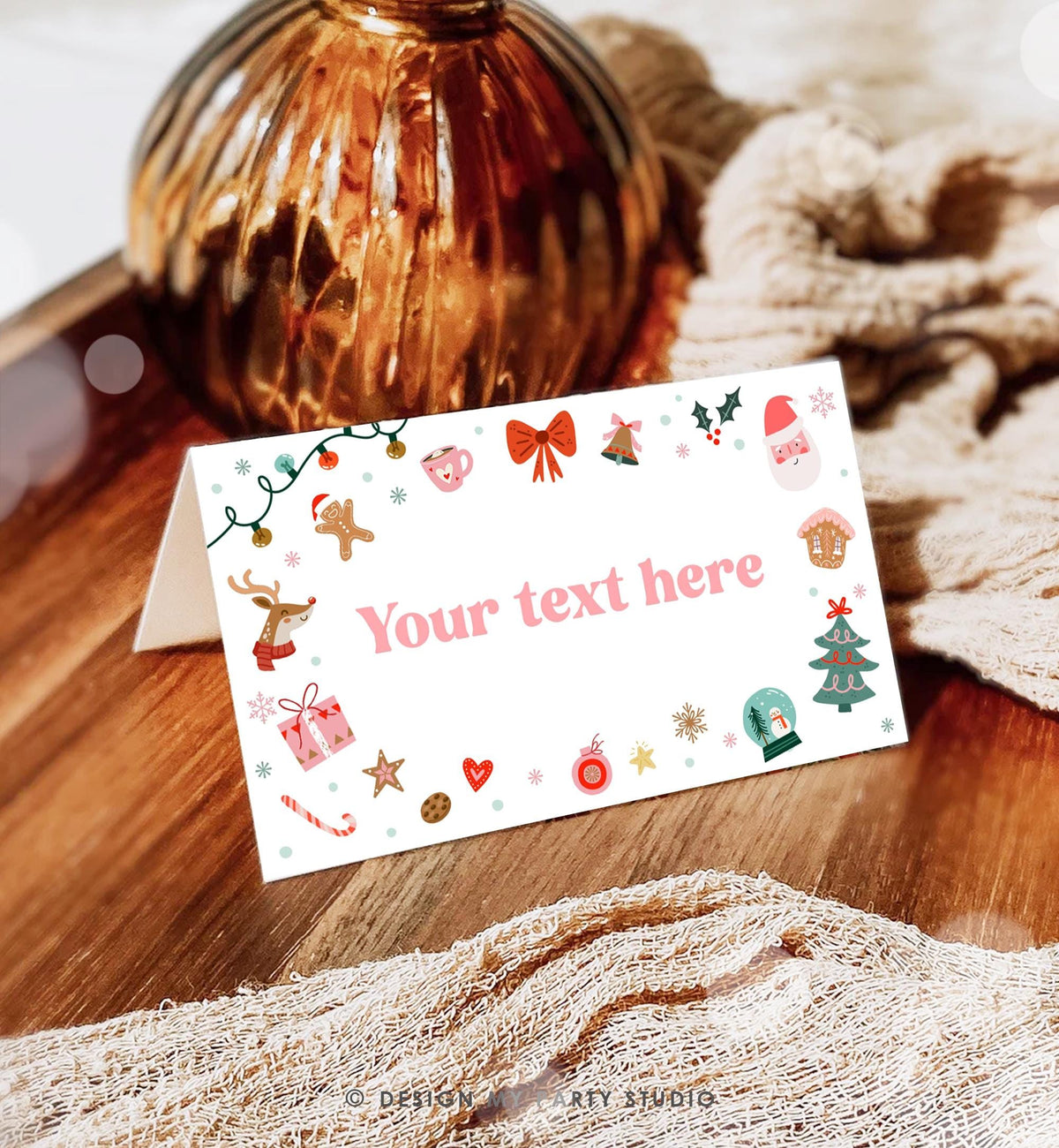 Editable Christmas Food Label Birthday Party Cookie Exchange Place Card Tent Buffet Girl Santa Claus Digital Template Printable 0529