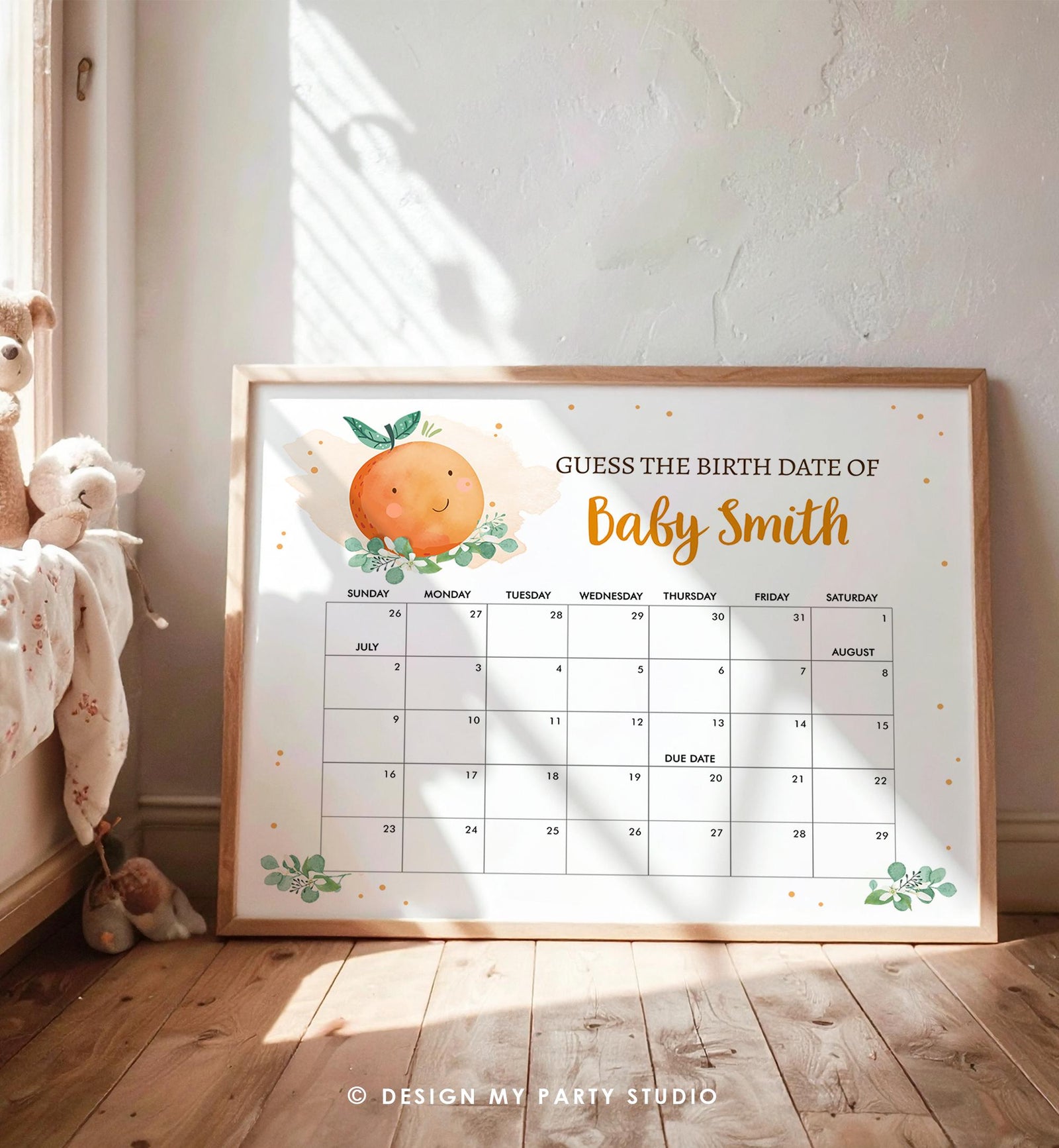 Editable Guess the Birth Date Little Cutie Baby Shower Game Guess Birthday Orange Little Cutie On the Way Digital Template Printable 0430