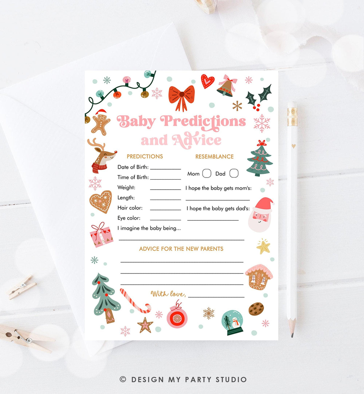 Editable Baby Advice and Predictions Baby Shower Game Christmas Winter Baby Cold Outside Holiday Activity Digital Template Printable 0529