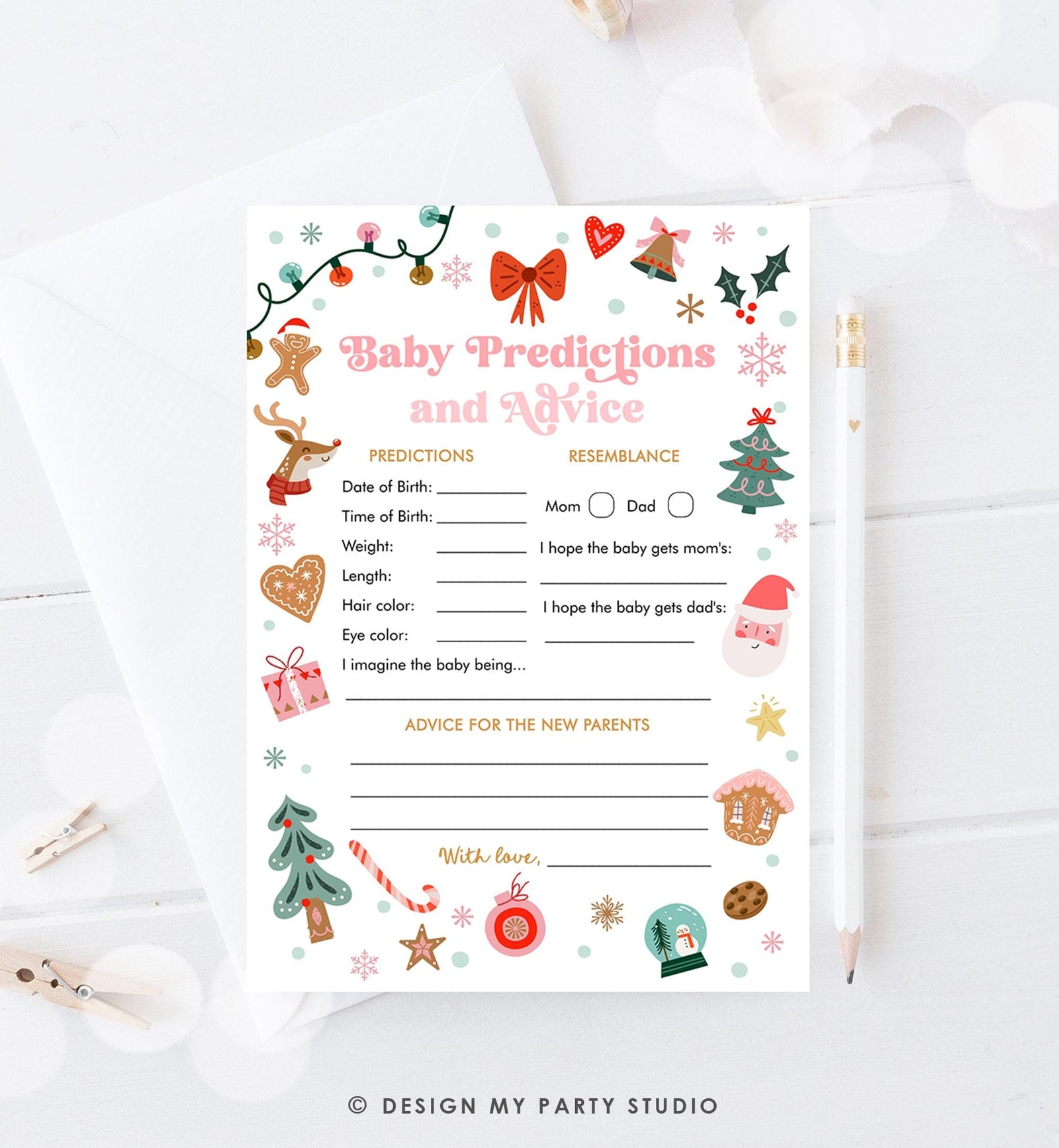 Editable Baby Advice and Predictions Baby Shower Game Christmas Winter Baby Cold Outside Holiday Activity Digital Template Printable 0529
